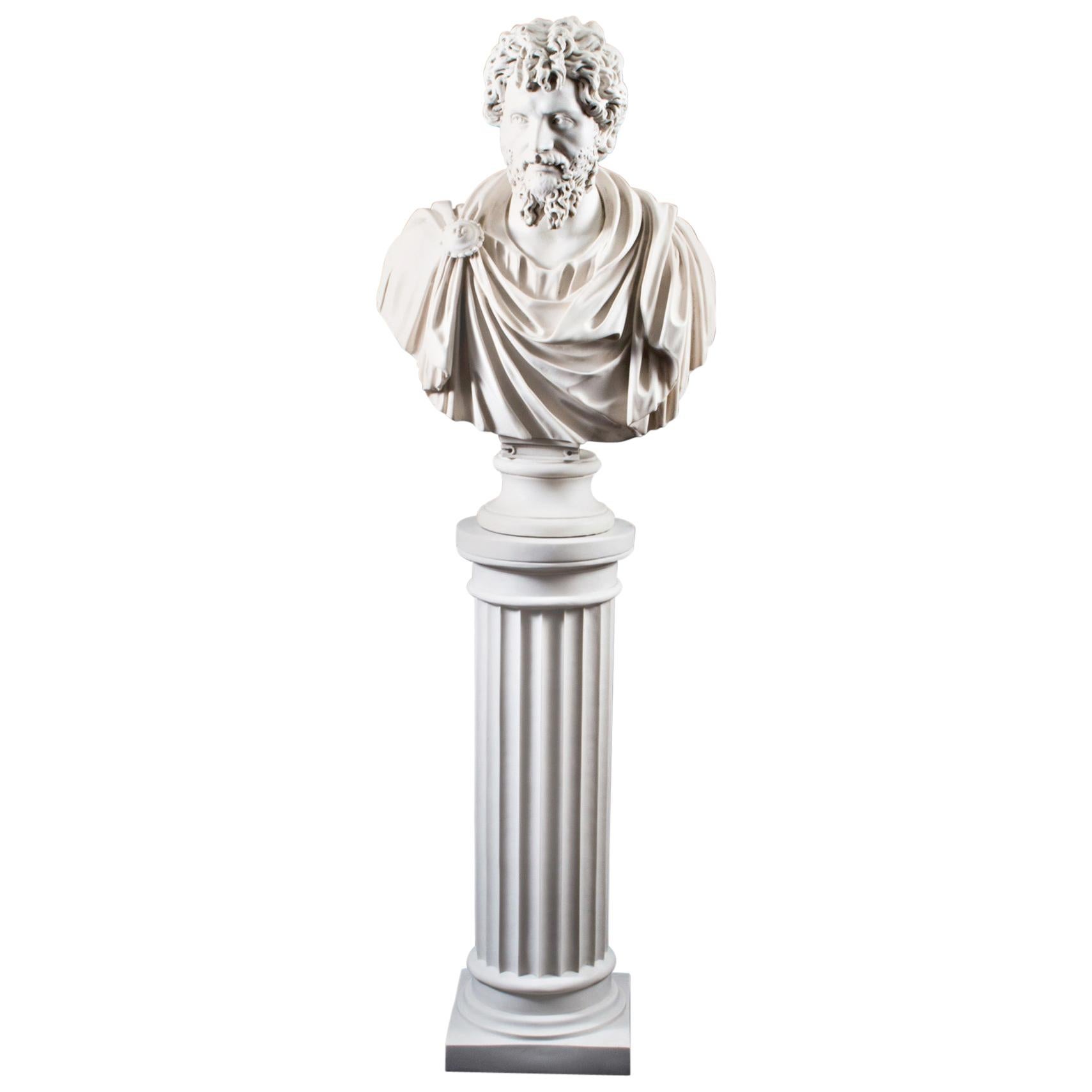 Marble Bust and Pedestal Roman Emperor Lusias Versus