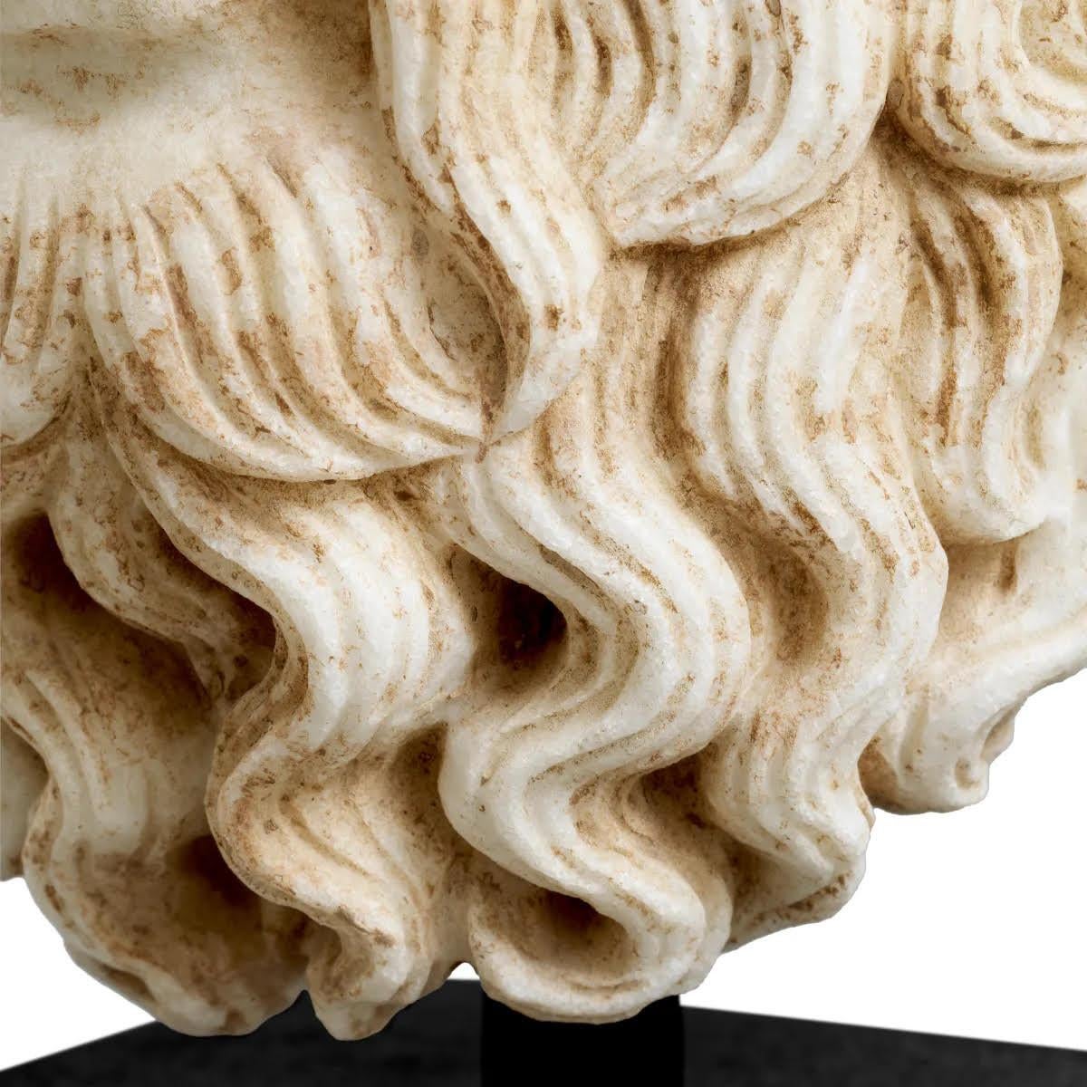 Modern Marble Bust Representing Hermes, Patinated Marble, Contemporary Work. For Sale