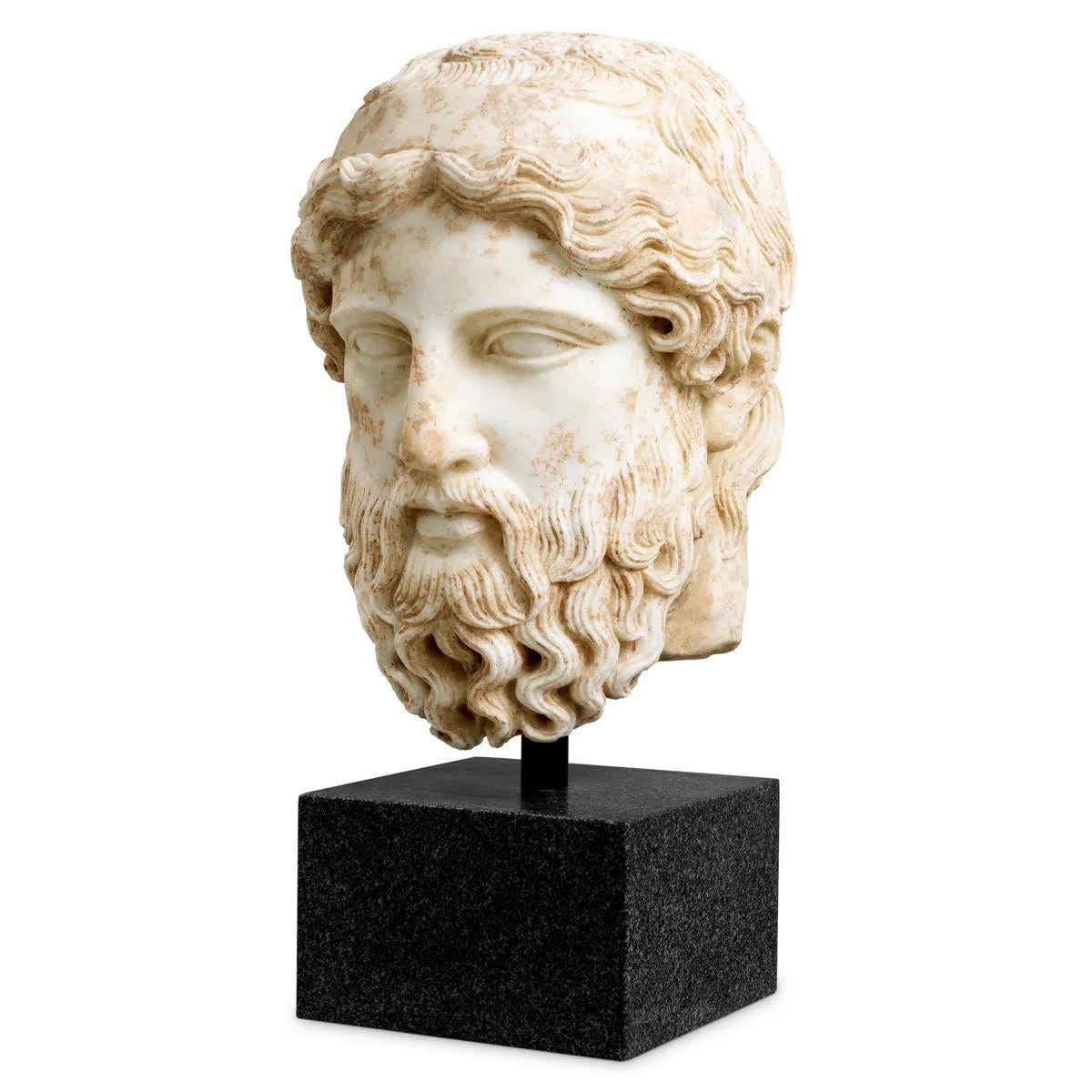 French Marble Bust Representing Hermes, Patinated Marble, Contemporary Work. For Sale