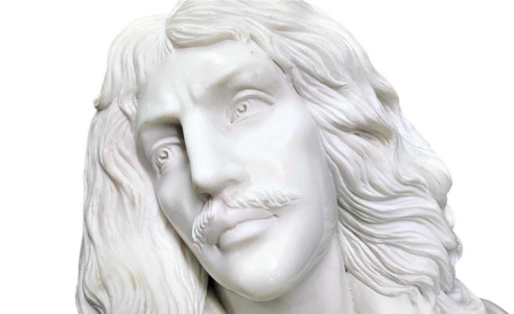 French Marble Bust Sculpture of Moliere  For Sale