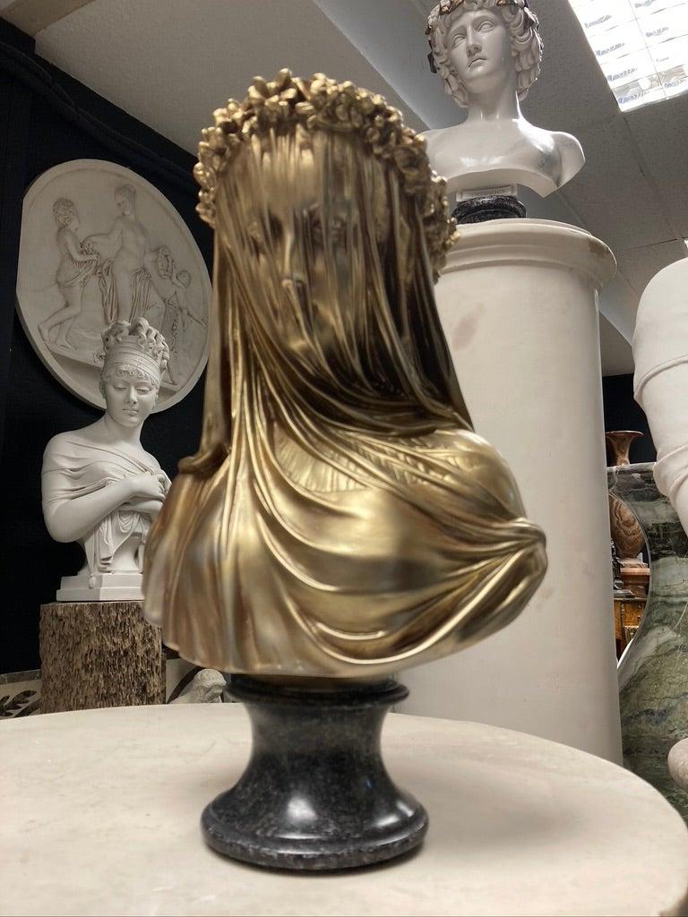 Marble Bust Sculpture of Veiled Lady in Antique Gold, 20th Century In Excellent Condition In Southall, GB