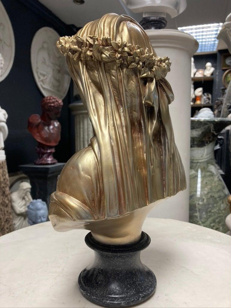 Marble Bust Sculpture of Veiled Lady in Antique Gold, 20th Century 1