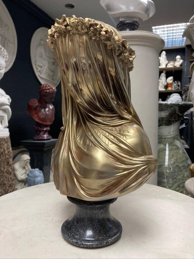 Marble Bust Sculpture of Veiled Lady in Antique Gold, 20th Century 2