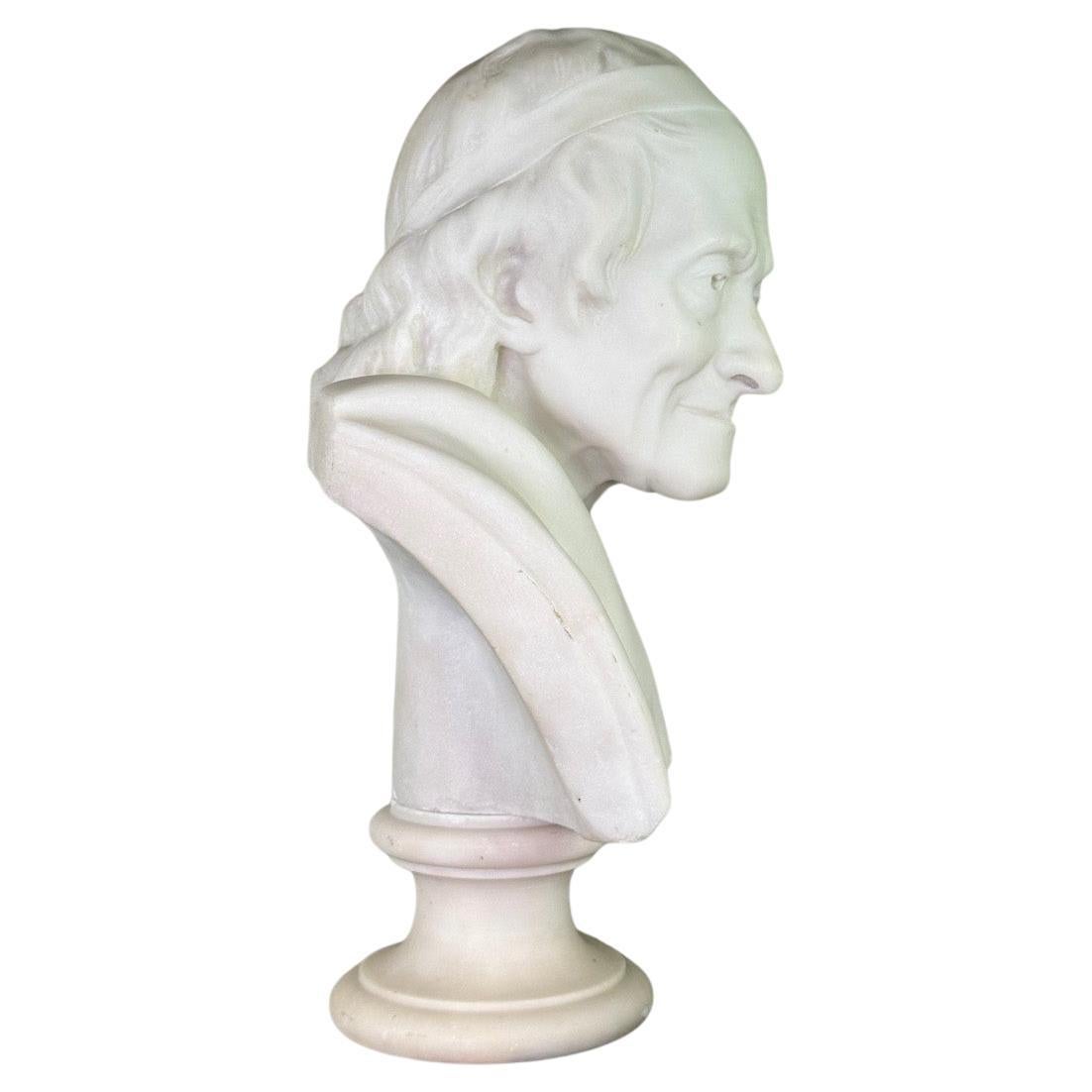 Marble bust, Voltaire after Jean Antoine Houdon, 19th-century copy For Sale