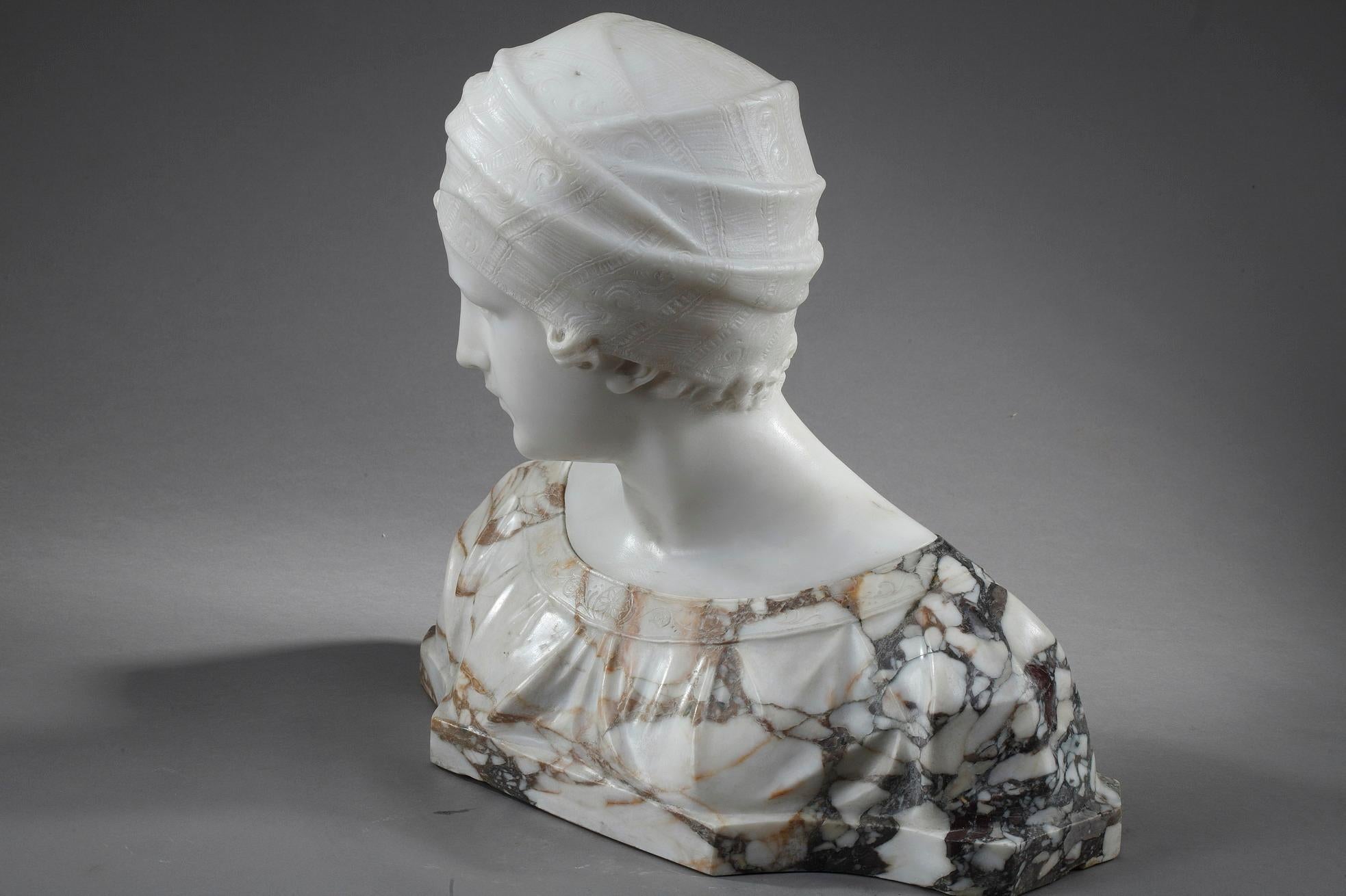 Marble Bust Woman with Turban by Guglielmo Pugi 4
