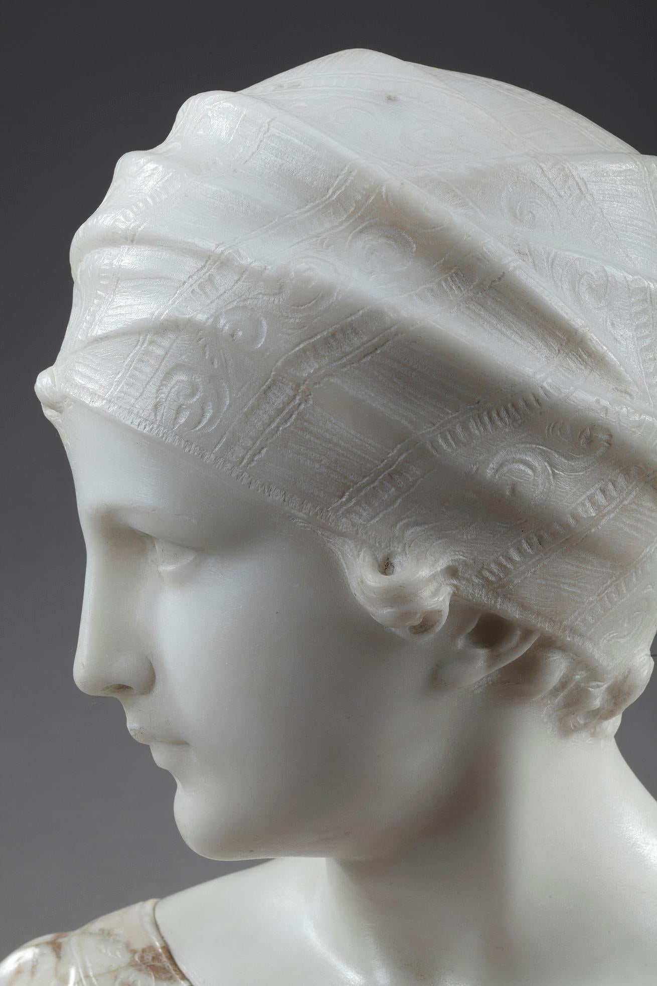 Marble Bust Woman with Turban by Guglielmo Pugi 5