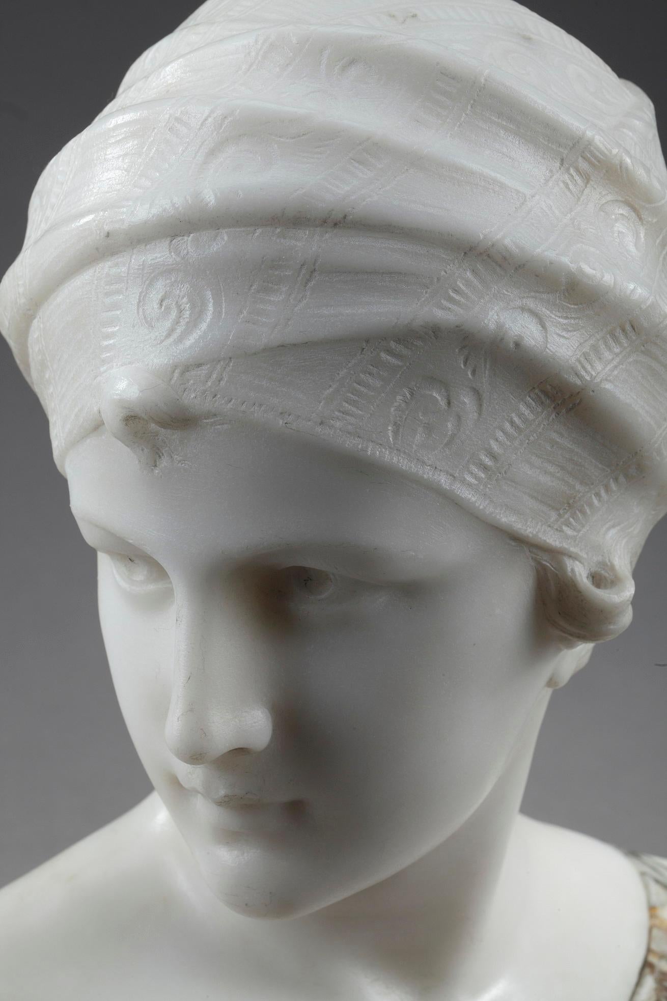 Napoleon III Marble Bust Woman with Turban by Guglielmo Pugi
