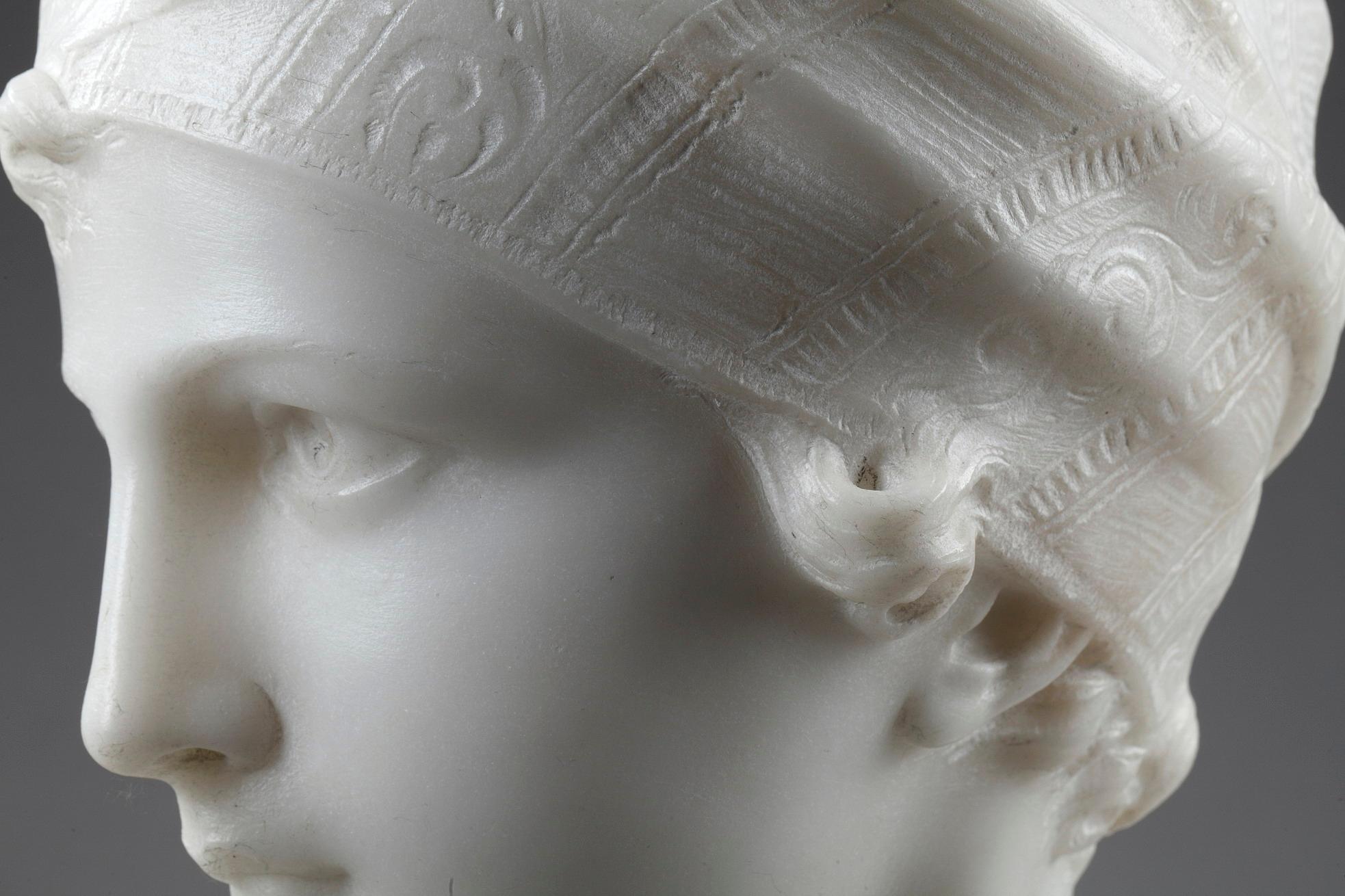 Italian Marble Bust Woman with Turban by Guglielmo Pugi