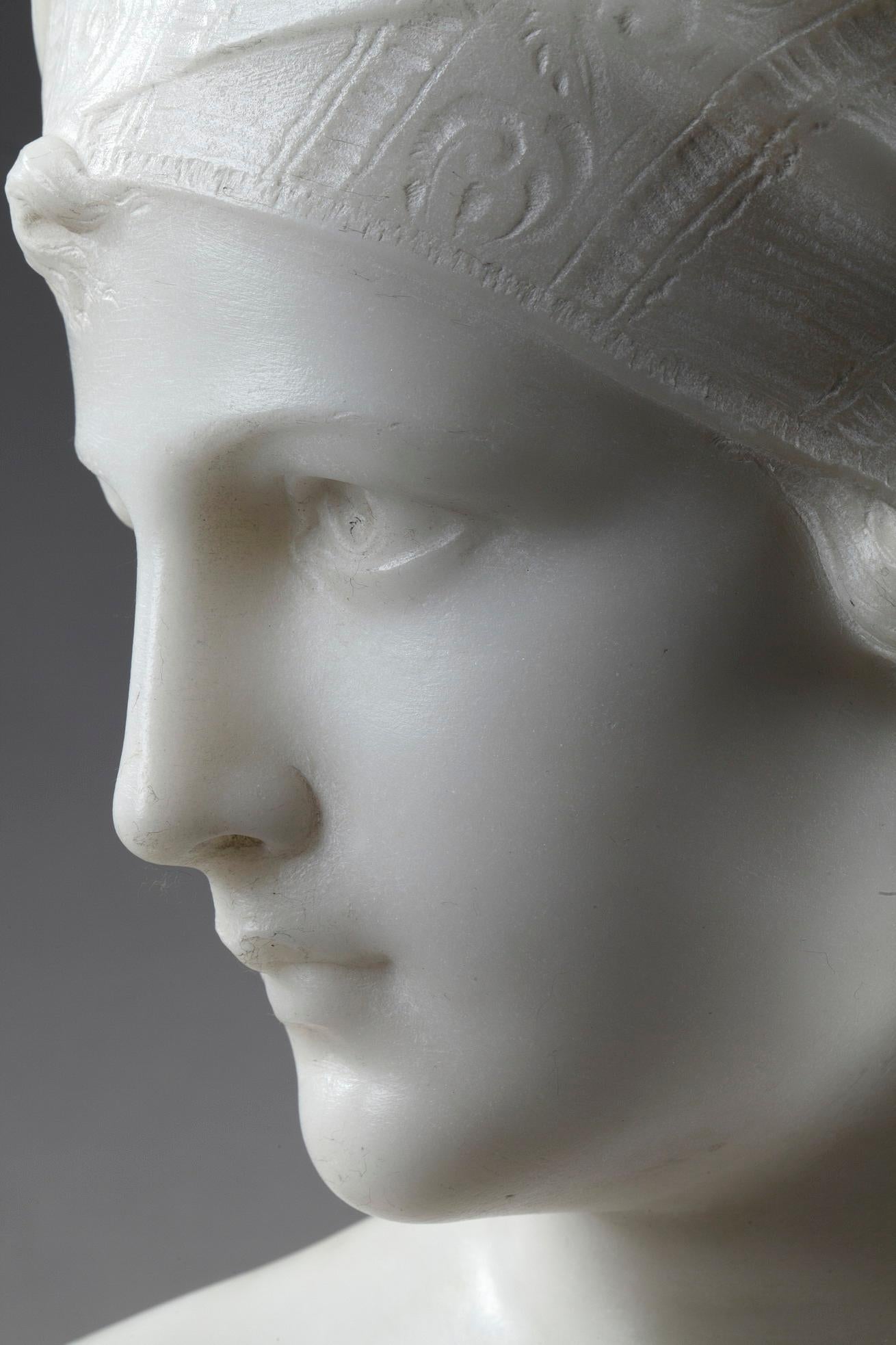 Marble Bust Woman with Turban by Guglielmo Pugi 1