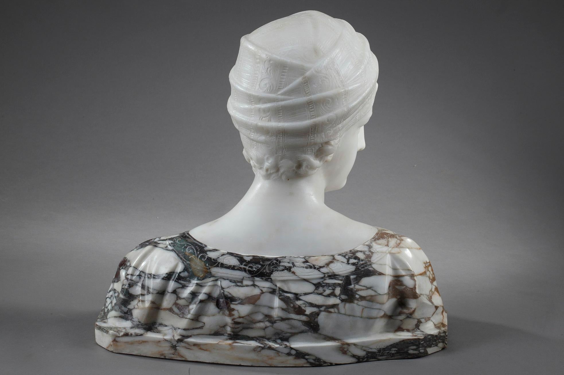 Marble Bust Woman with Turban by Guglielmo Pugi 2