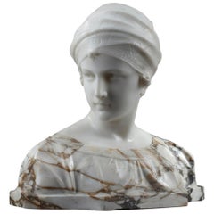 Antique Marble Bust Woman with Turban by Guglielmo Pugi