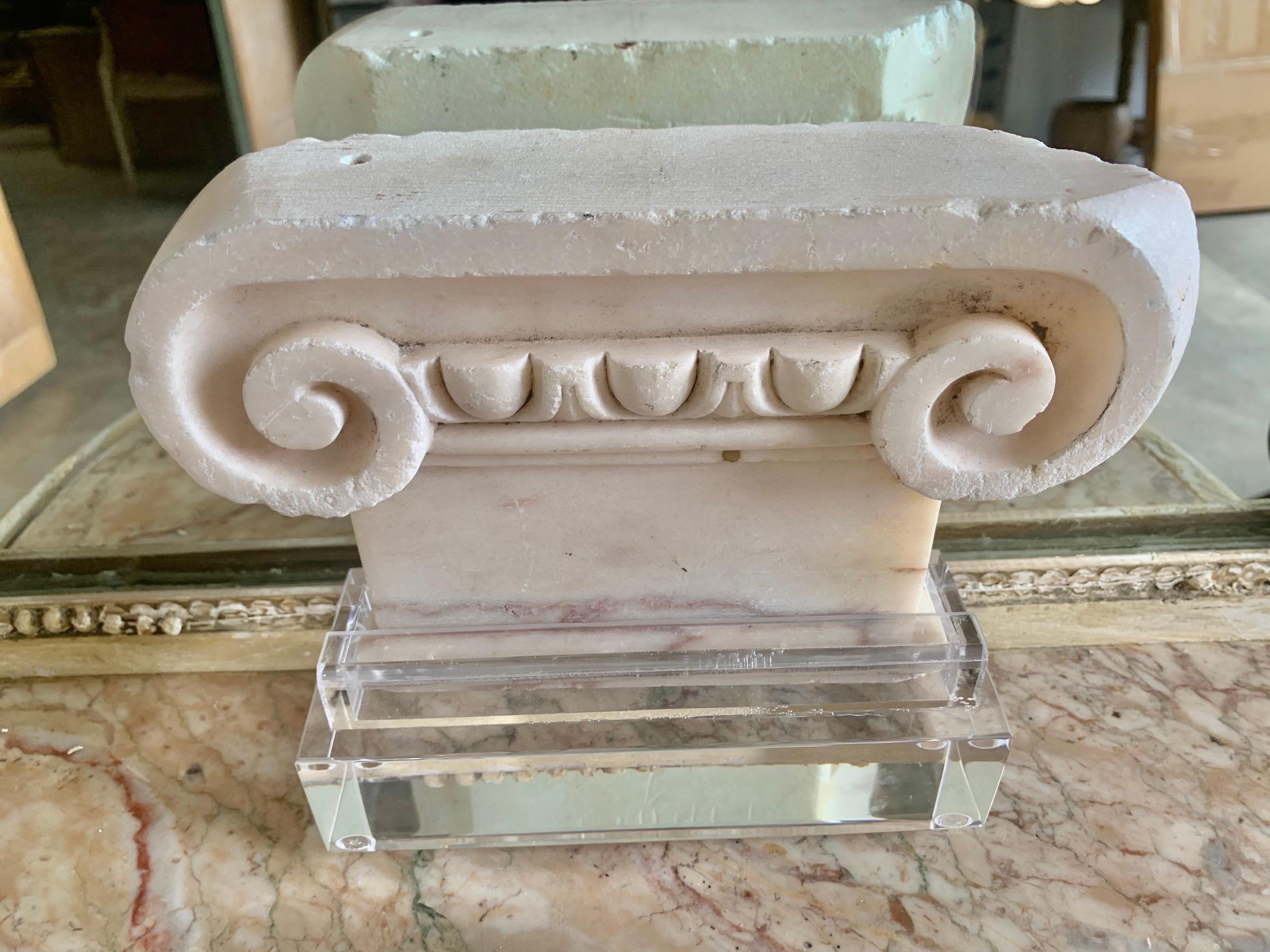 Classical Roman Marble Capital on Lucite Base