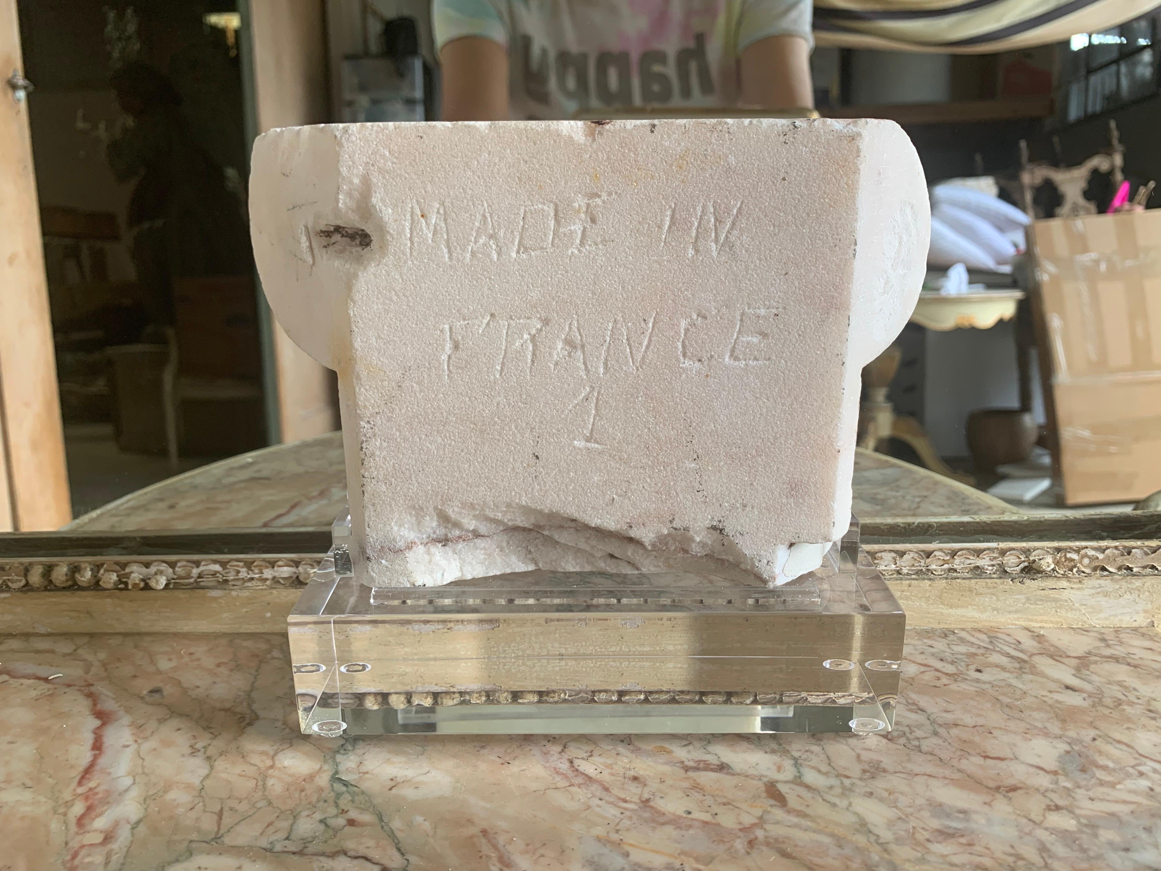 Hand-Carved Marble Capital on Lucite Base