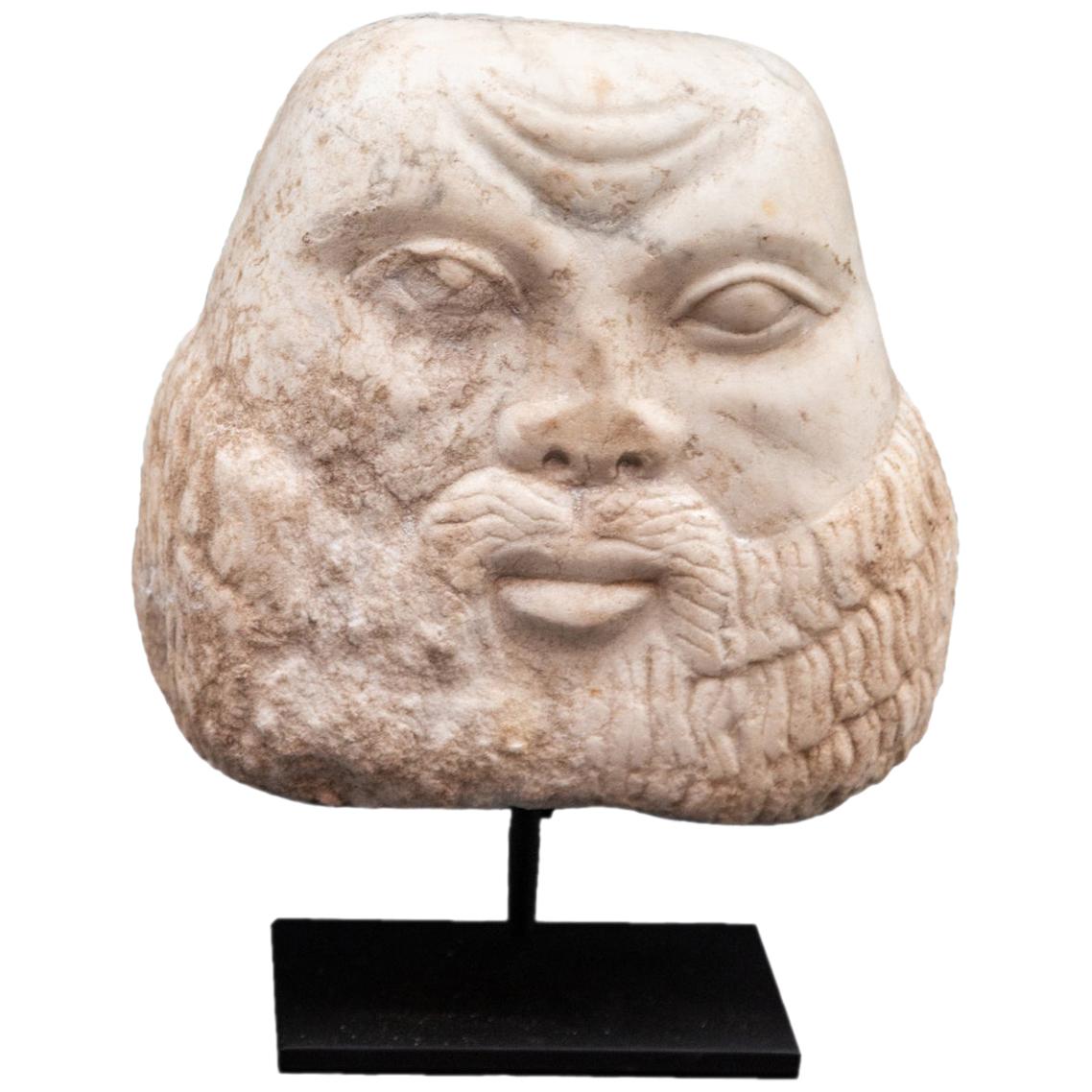 Marble Carved Face of Bearded Man