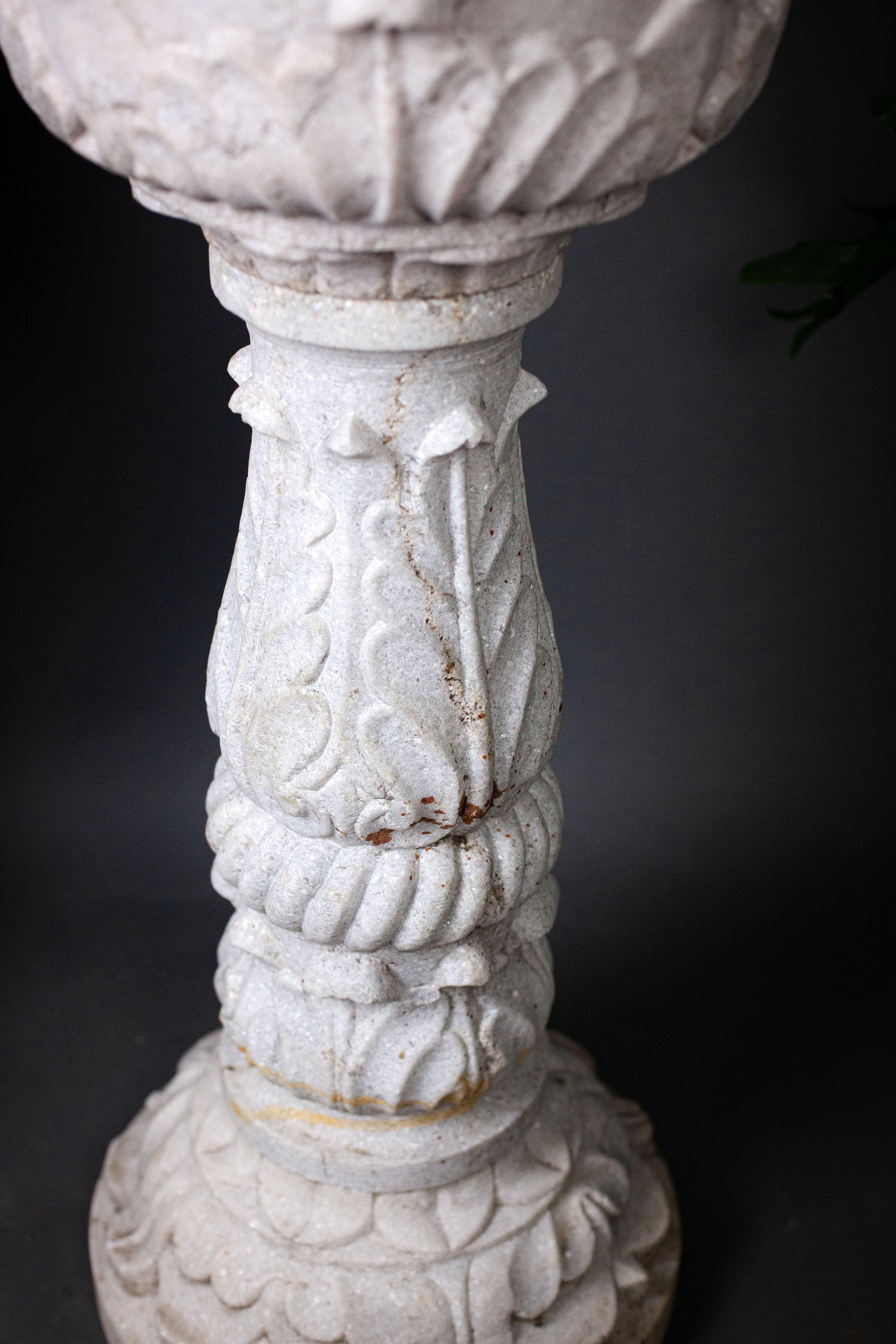 Early 20th Century Marble Carved Jardiniere and Stand