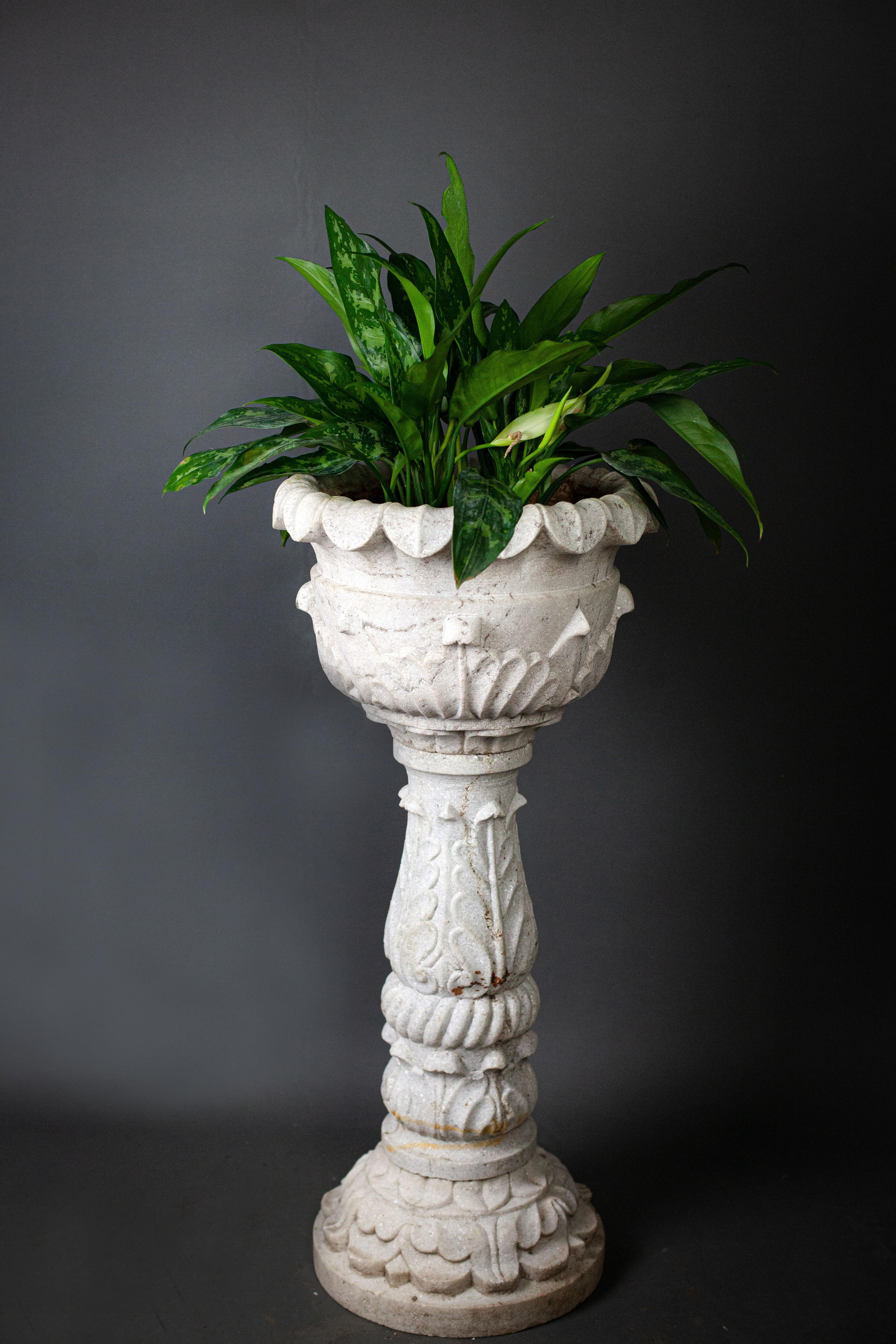 Marble Carved Jardiniere and Stand 1