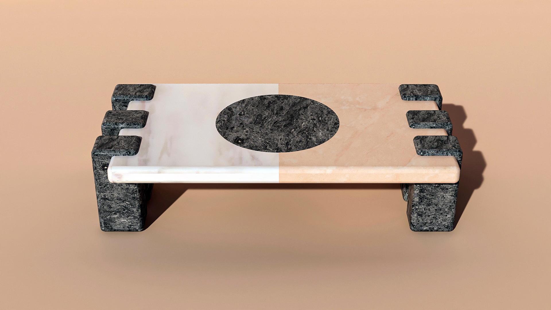 This coffee table is handmade by our artisans, located in Lisbon (Portugal). At Dovain Studio we like to work with artisans and stones from the area to achieve a more sustainable and ecological production. In addition, it is made up of three