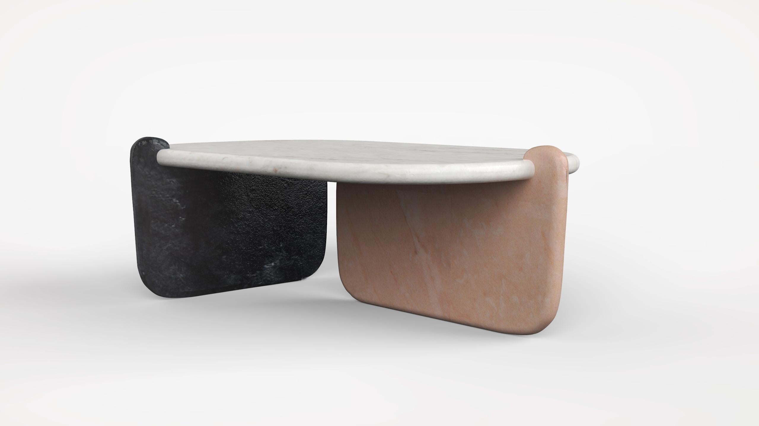 European Marble Center Table Modern Design White Black Pink Marble by Sergio Prieto For Sale