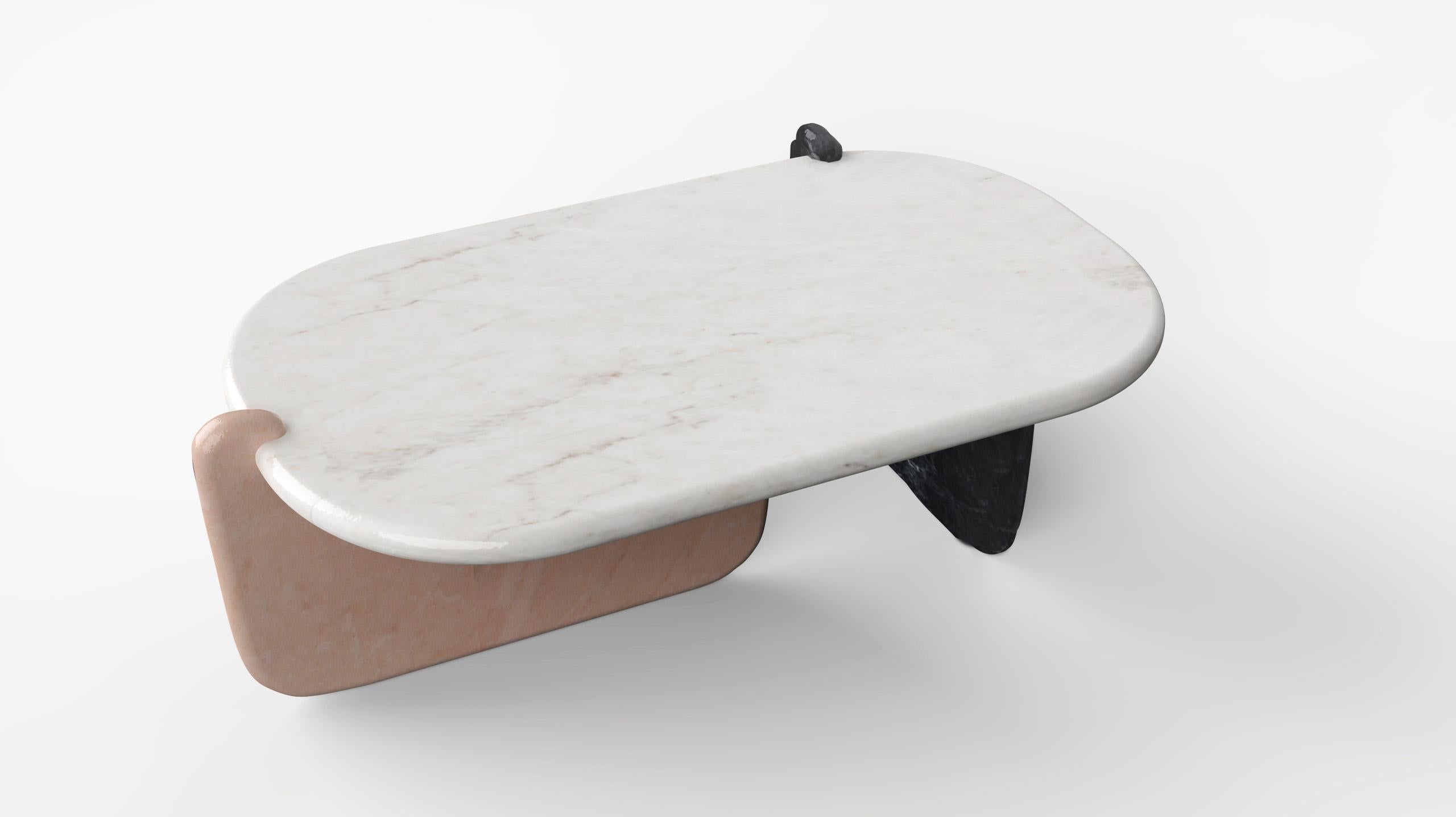 Marble Center Table Modern Design White Black Pink Marble by Sergio Prieto In New Condition For Sale In Lisbon, PT