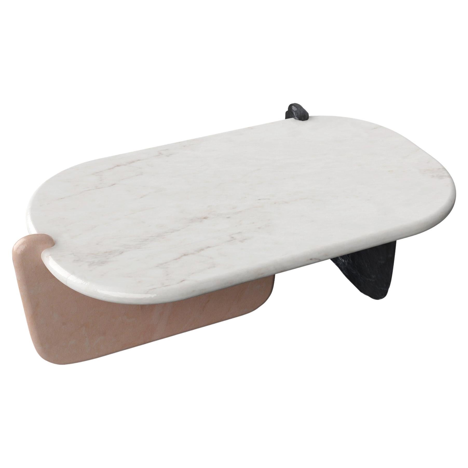 Marble Center Table Modern Design White Black Pink Marble by Sergio Prieto For Sale