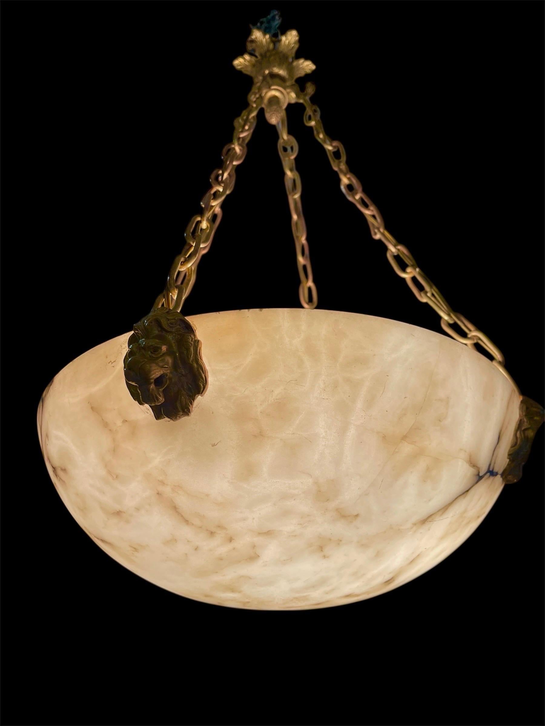 French Marble chandelier with full bronze structure large model, France 1920 For Sale