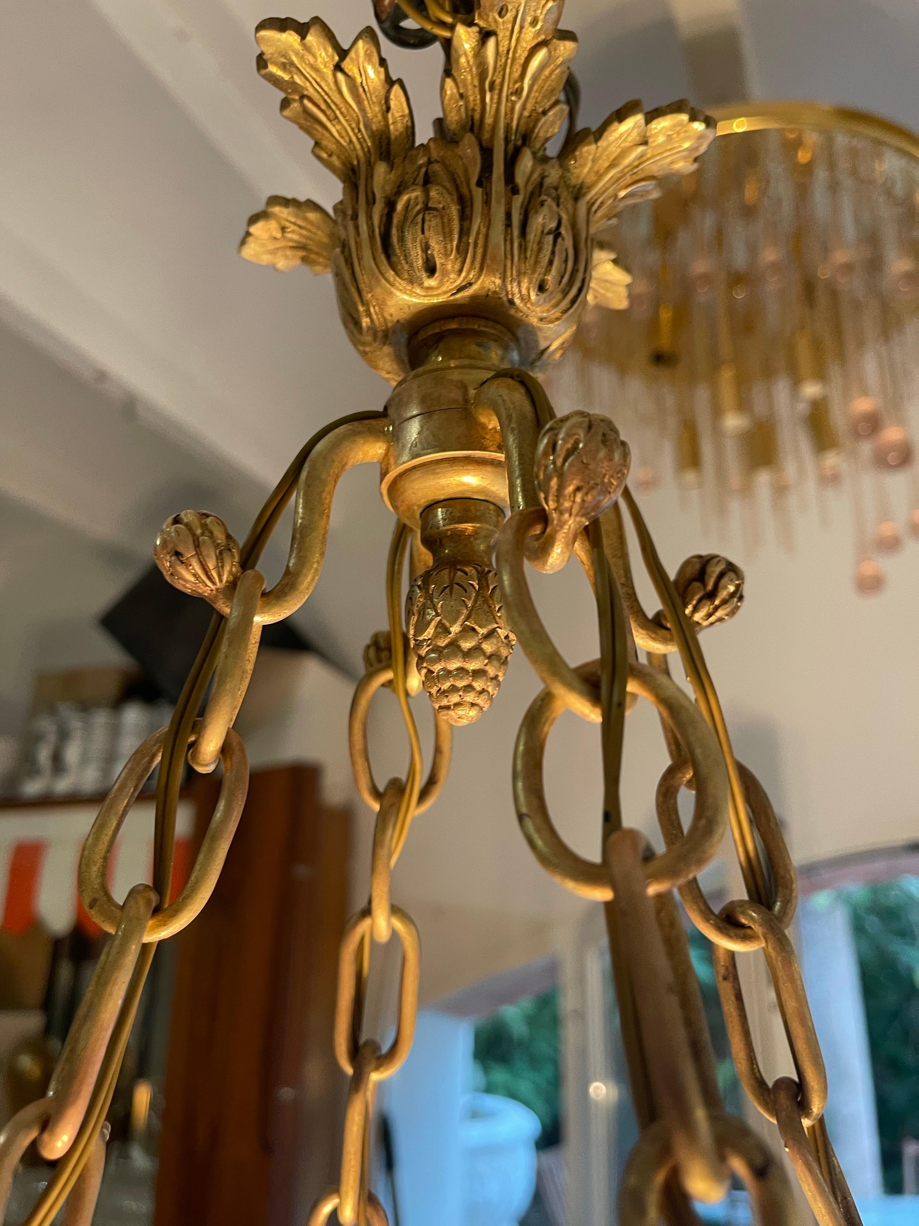 Bronze Marble chandelier with full bronze structure large model, France 1920 For Sale