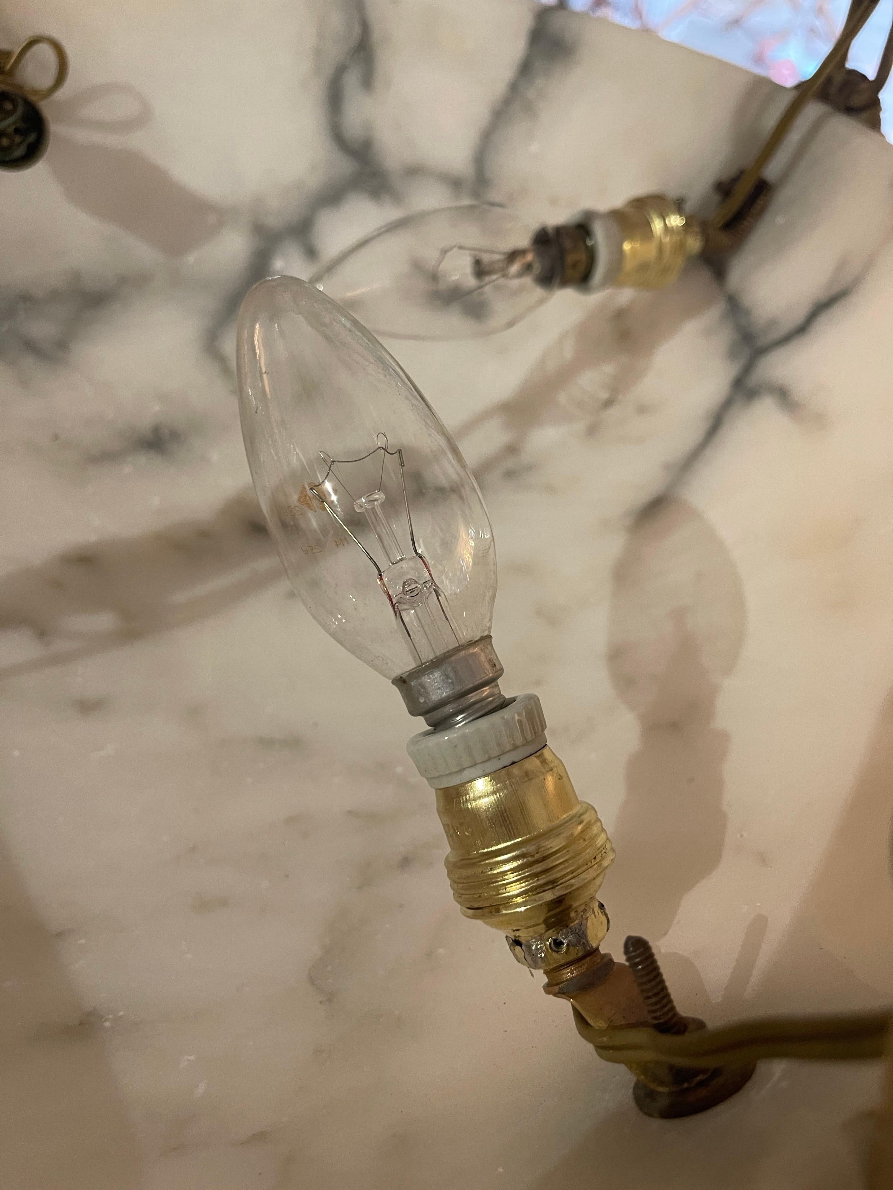 Marble chandelier with full bronze structure large model, France 1920 For Sale 1
