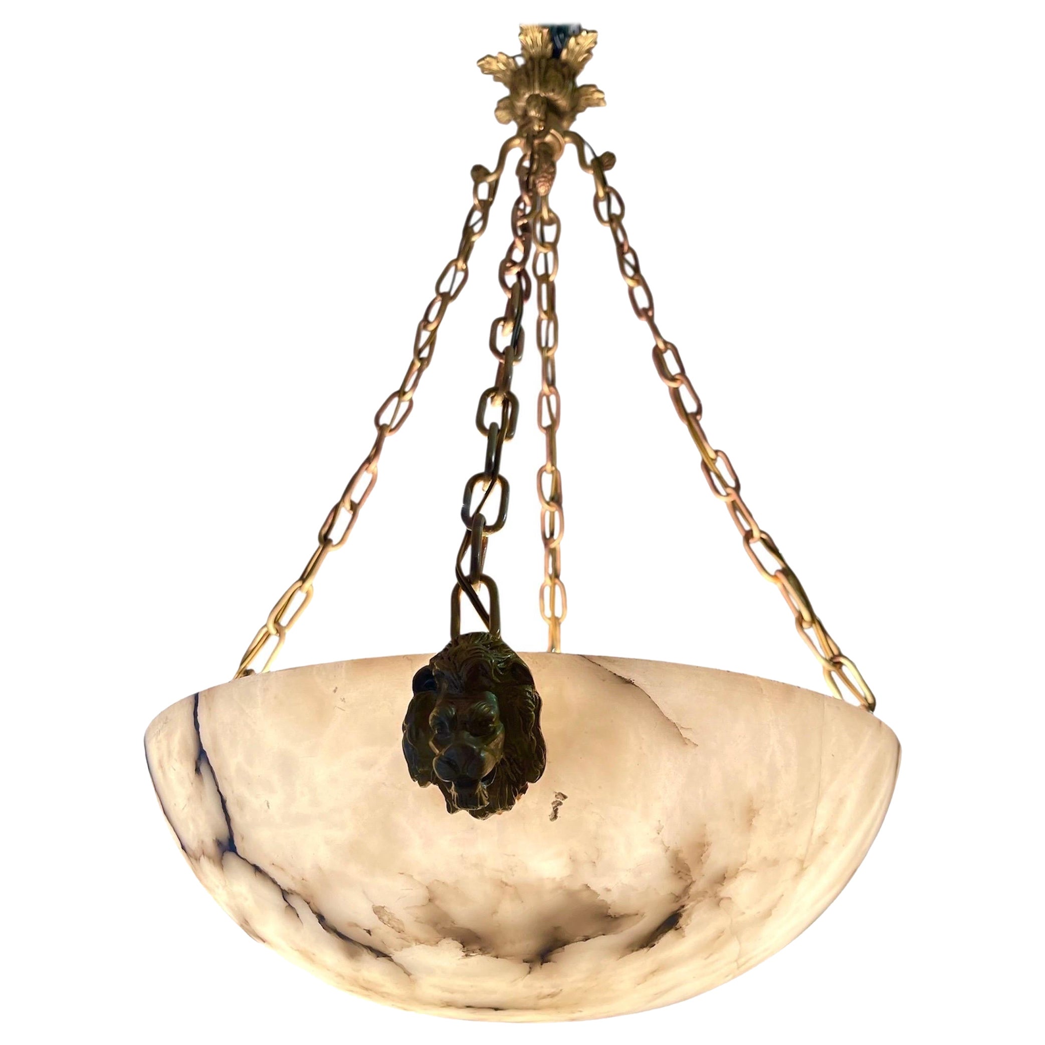 Marble chandelier with full bronze structure large model, France 1920 For Sale