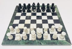Marble Chess Board with Hand-Carved Black and White Onyx Chess Pieces