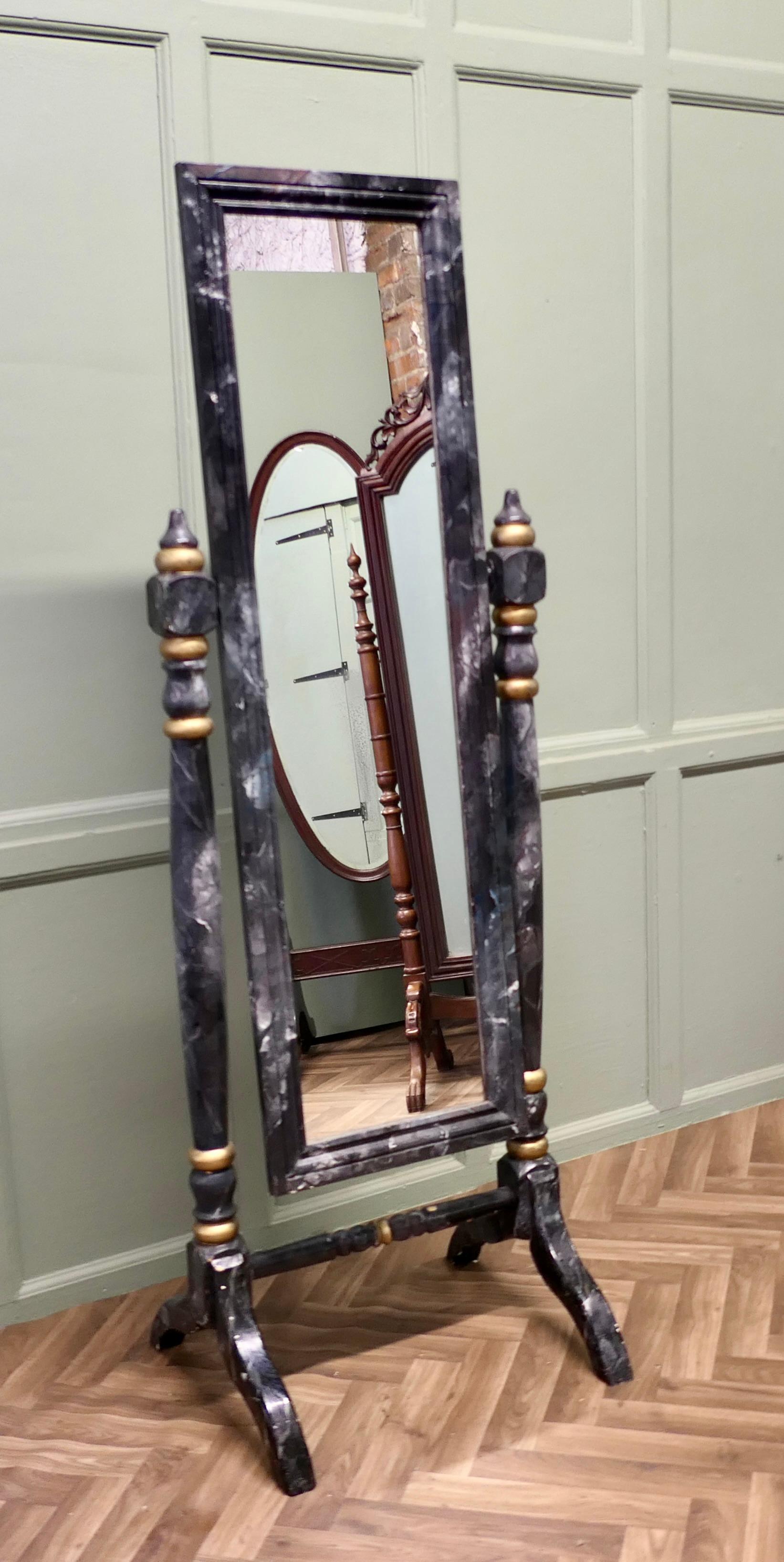 Mid-Century Modern Marble Cheval Mirror, Outfitters Double Sided Dressing Mirror (miroir double face) en vente