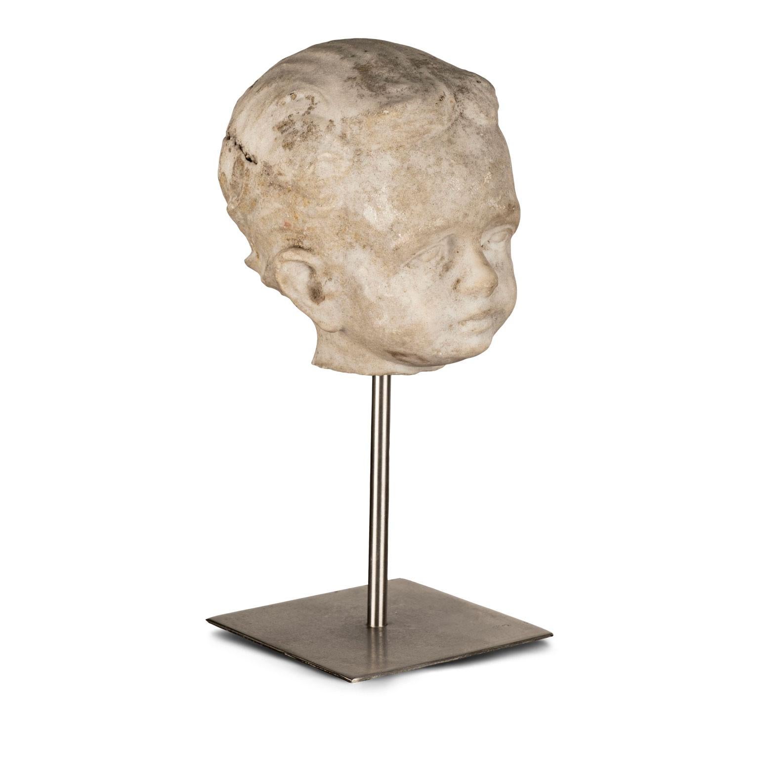 Italian Marble Child's Head Sculpture