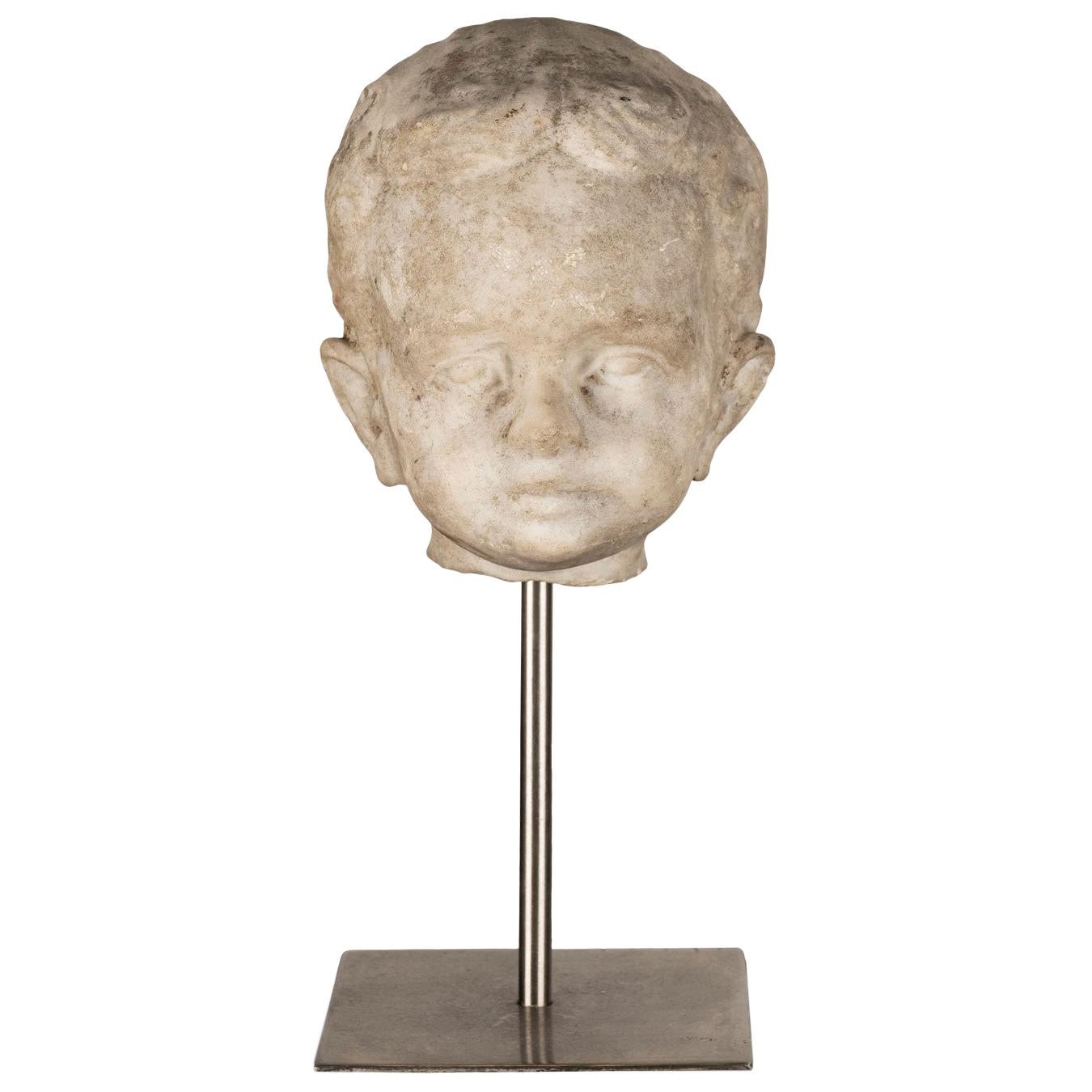 Marble Child's Head Sculpture