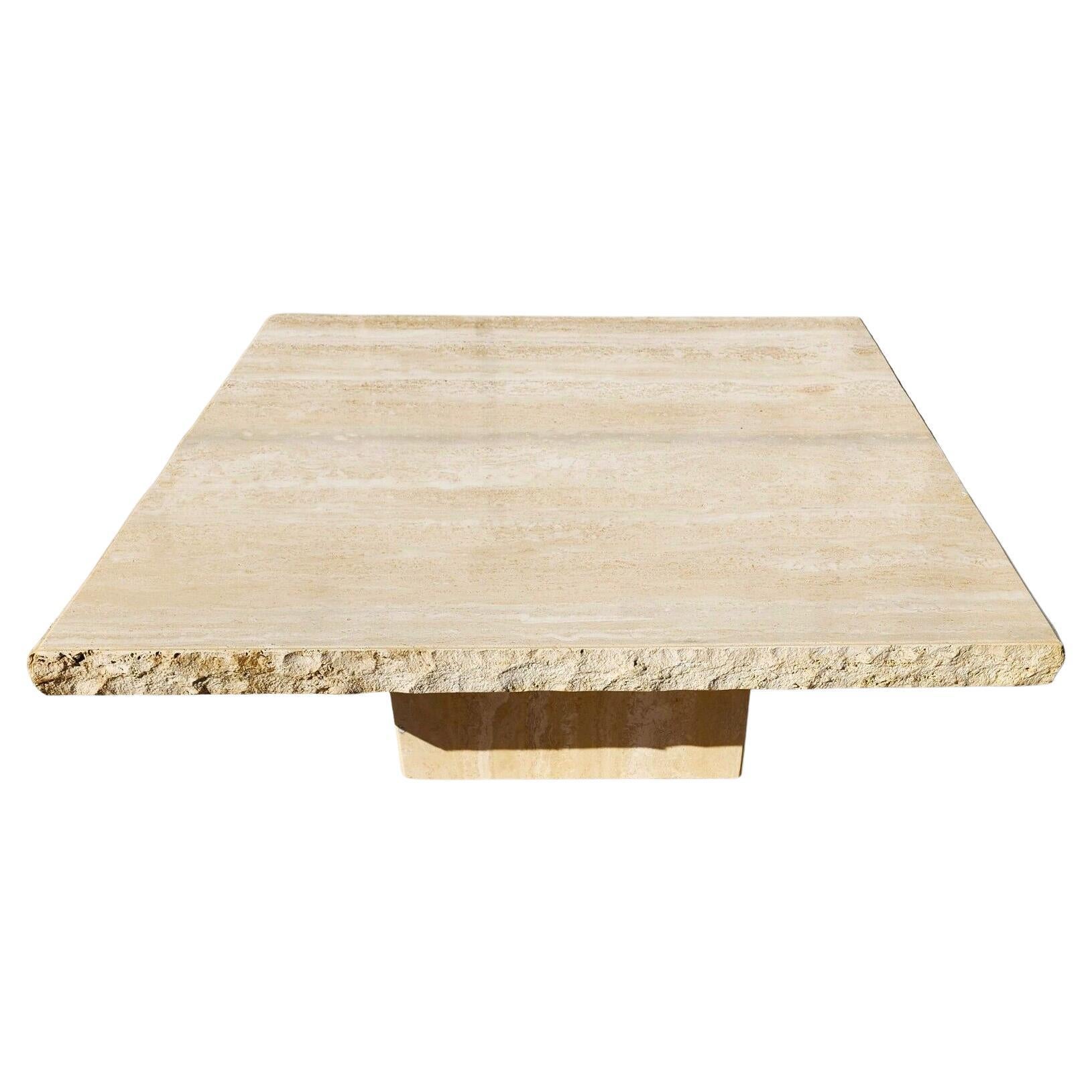 Marble Cocktail Coffee Table Live Edge Travertine 1970s by Stone International