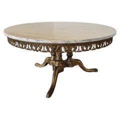 Table basse / base dorée au feu / marbre italien avec belle couleur