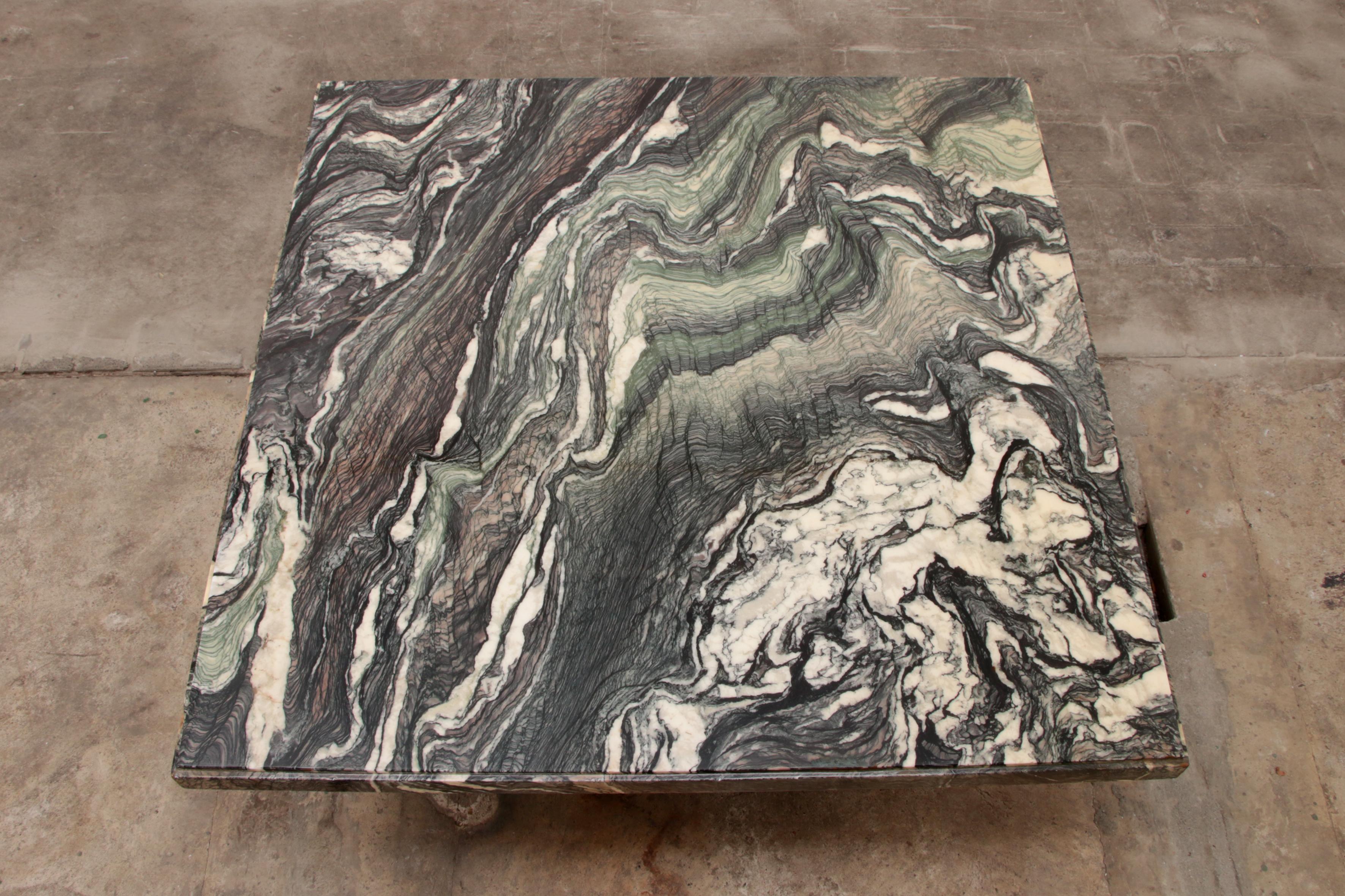 Marble Coffee Table Luana Rosso Marble with a Heavy Wooden Base, 1980 ...