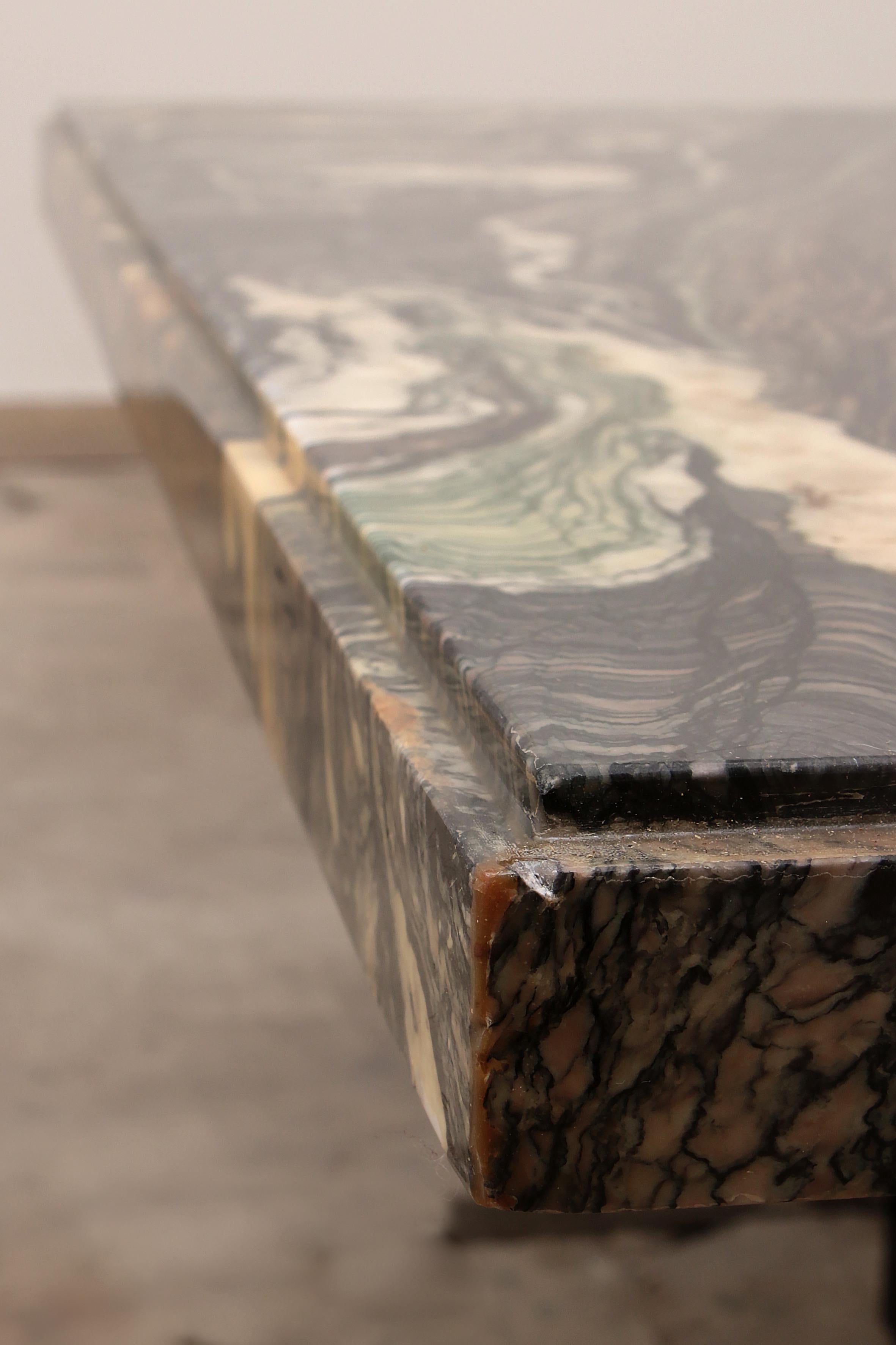 Marble Coffee Table Luana Rosso Marble with a Heavy Wooden Base, 1980 ...