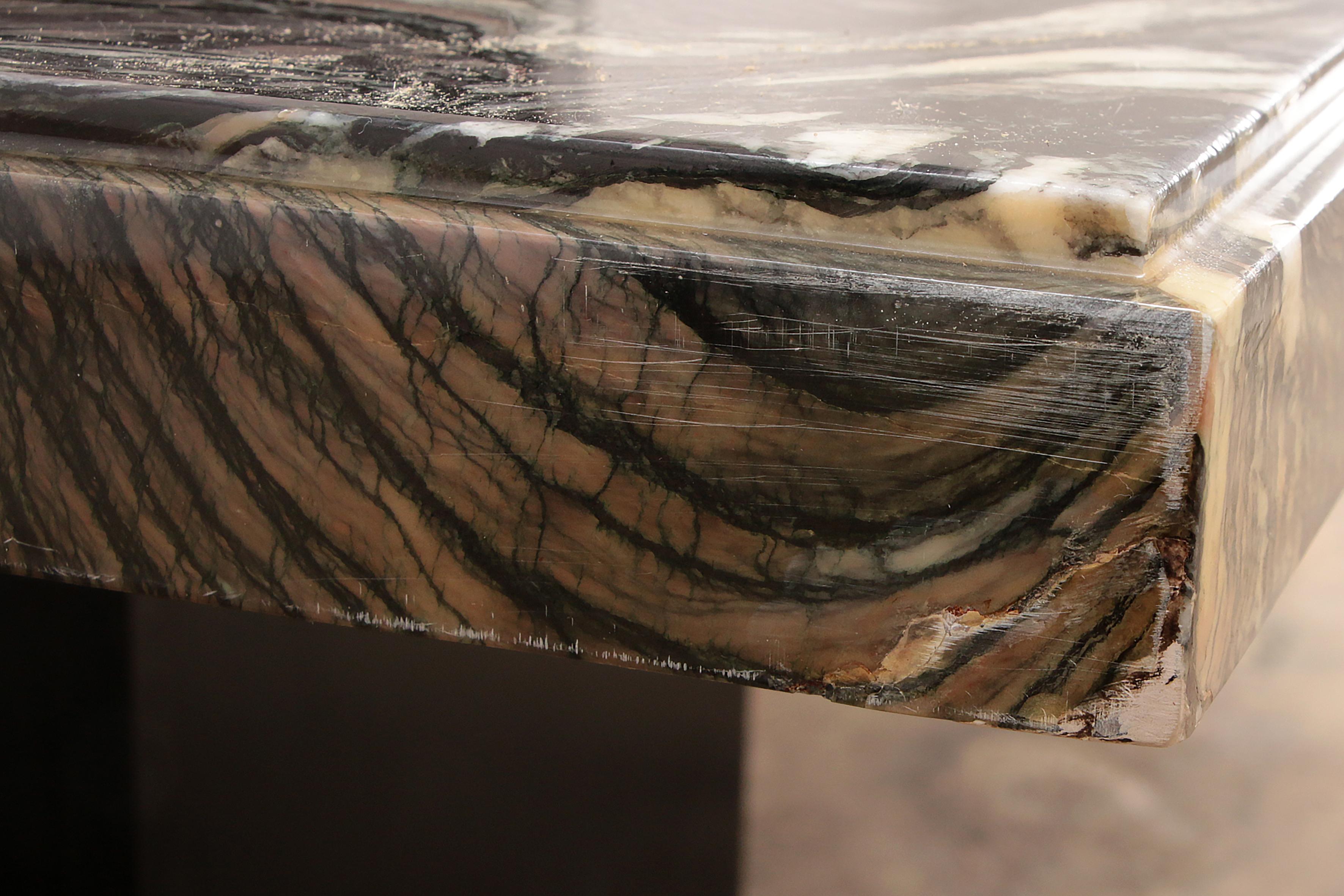 Marble Coffee Table Luana Rosso Marble with a Heavy Wooden Base, 1980 ...