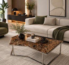 Marble Coffee Table NILO Luxury Brown Emperador Marble Metal Design Meddel Spain