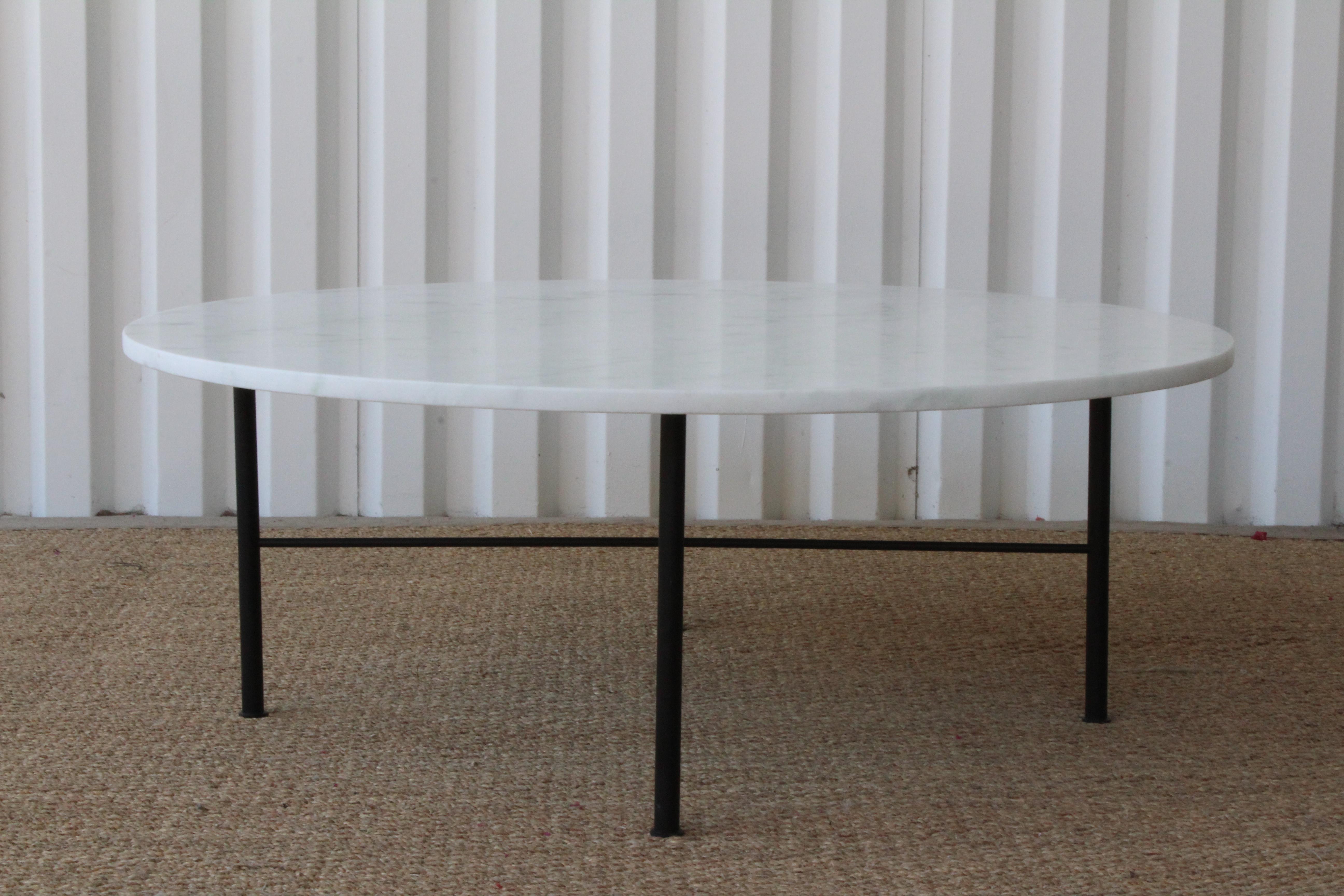 Powder-Coated Marble Coffee Table on Steel Base