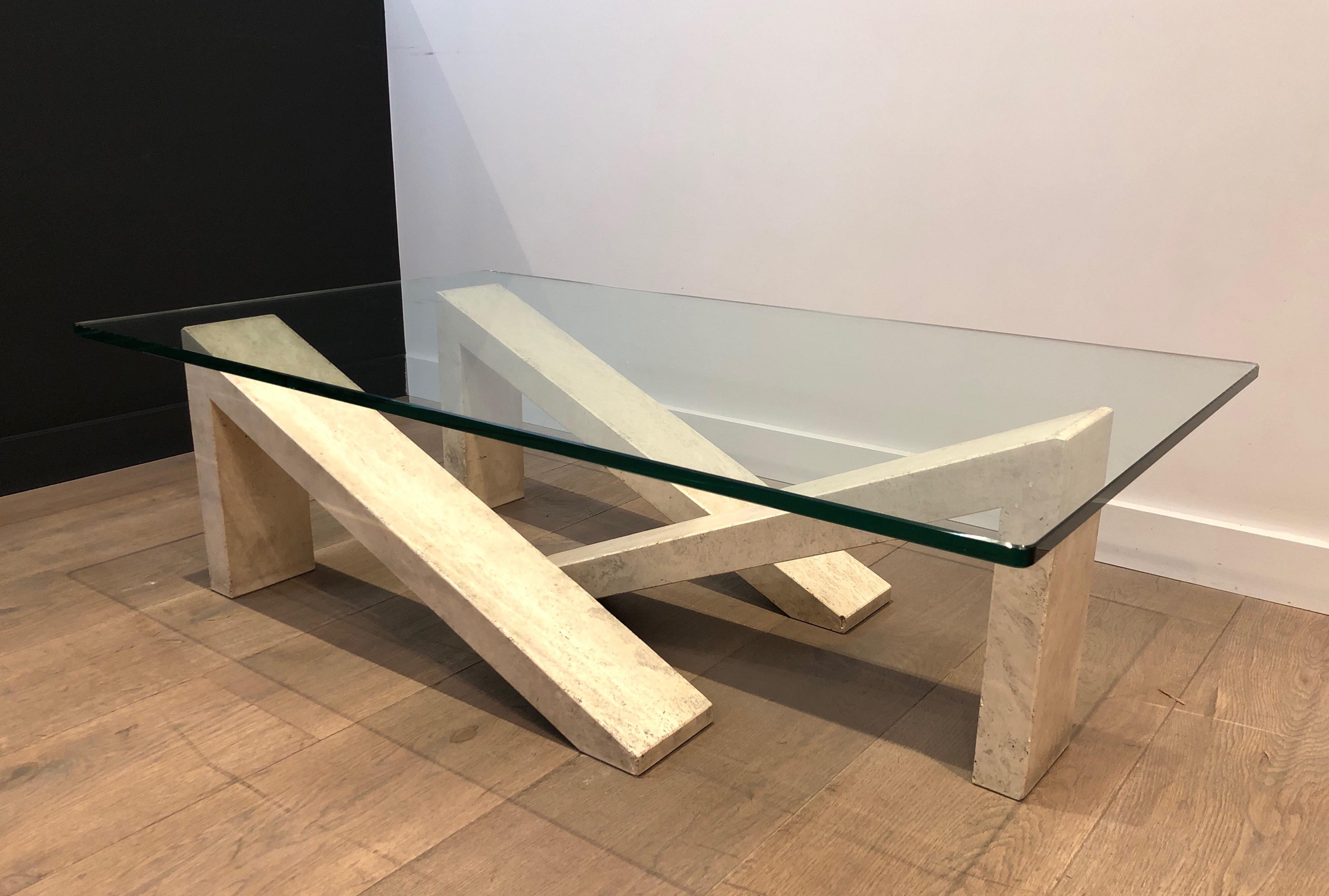 Table basse en marbre avec plateau en verre en vente 3