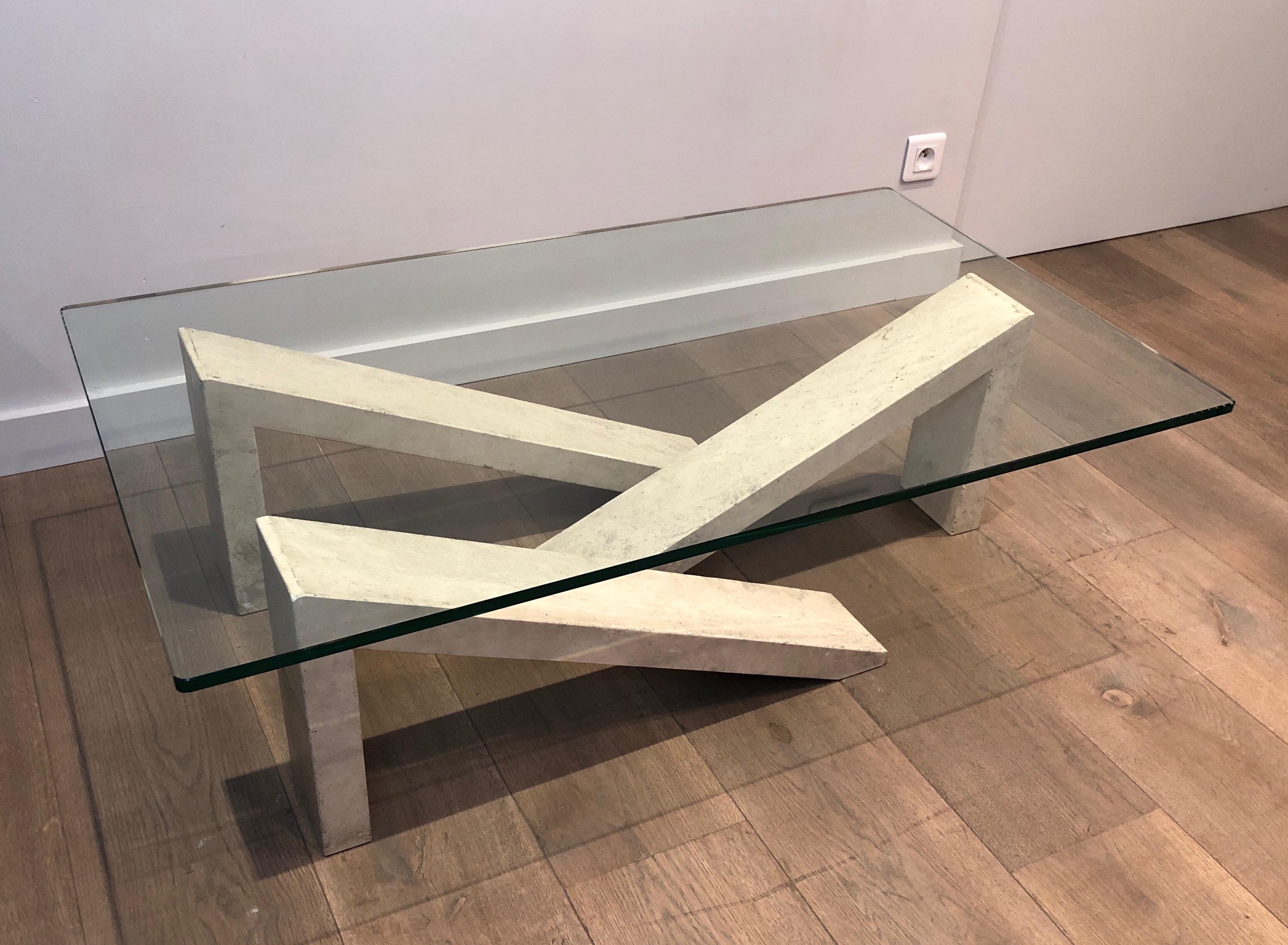 Marble Coffee Table with Glass Top For Sale 5