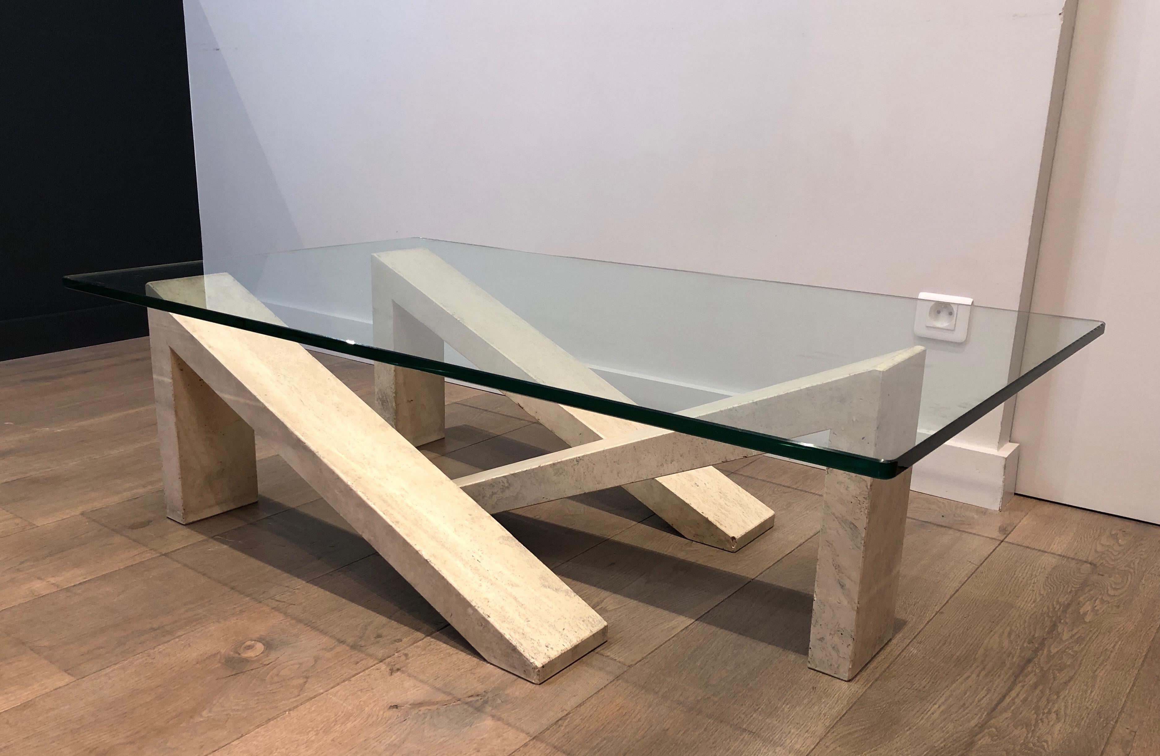 Marble Coffee Table with Glass Top For Sale 6