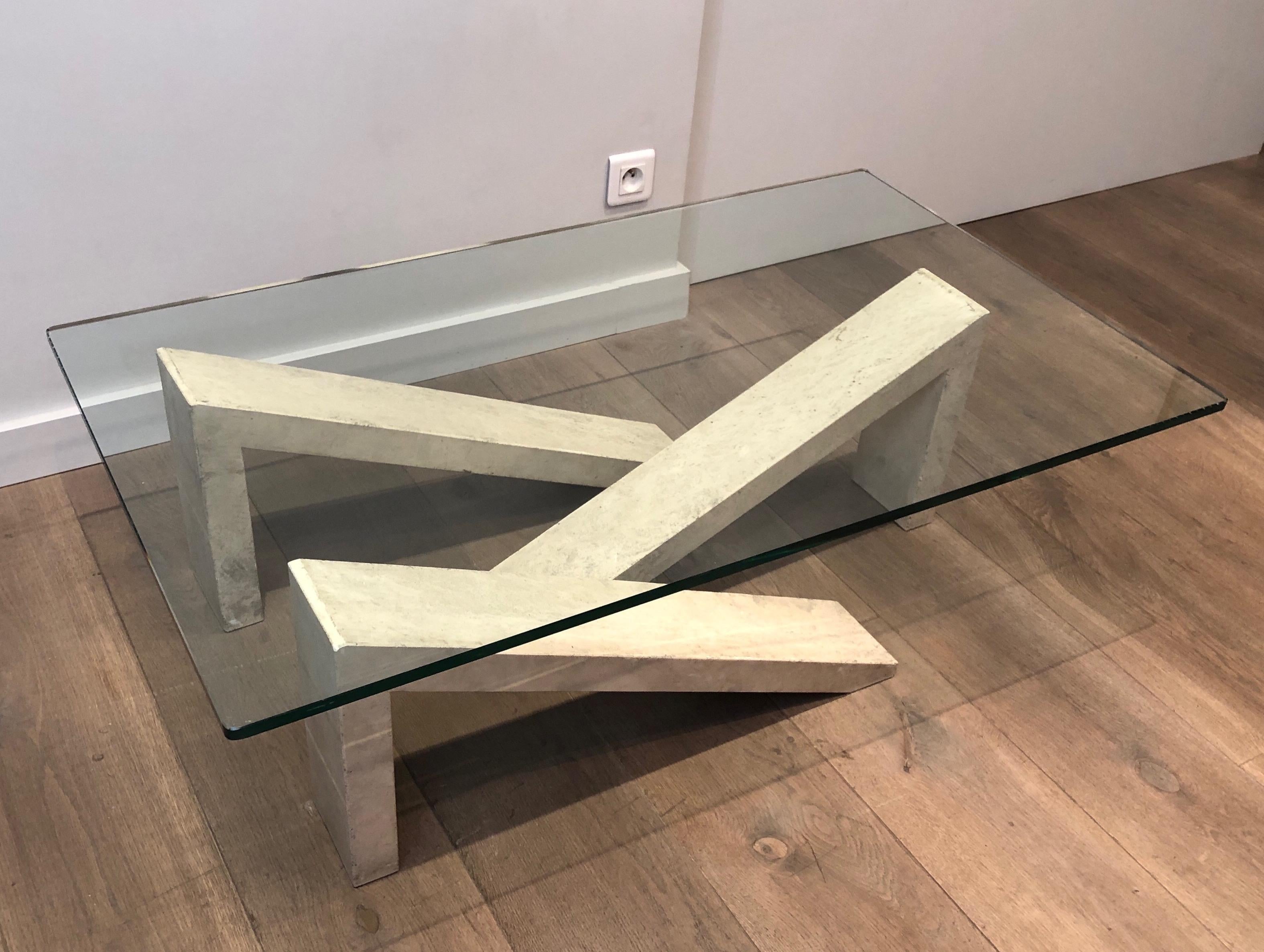 Late 20th Century Marble Coffee Table with Glass Top For Sale