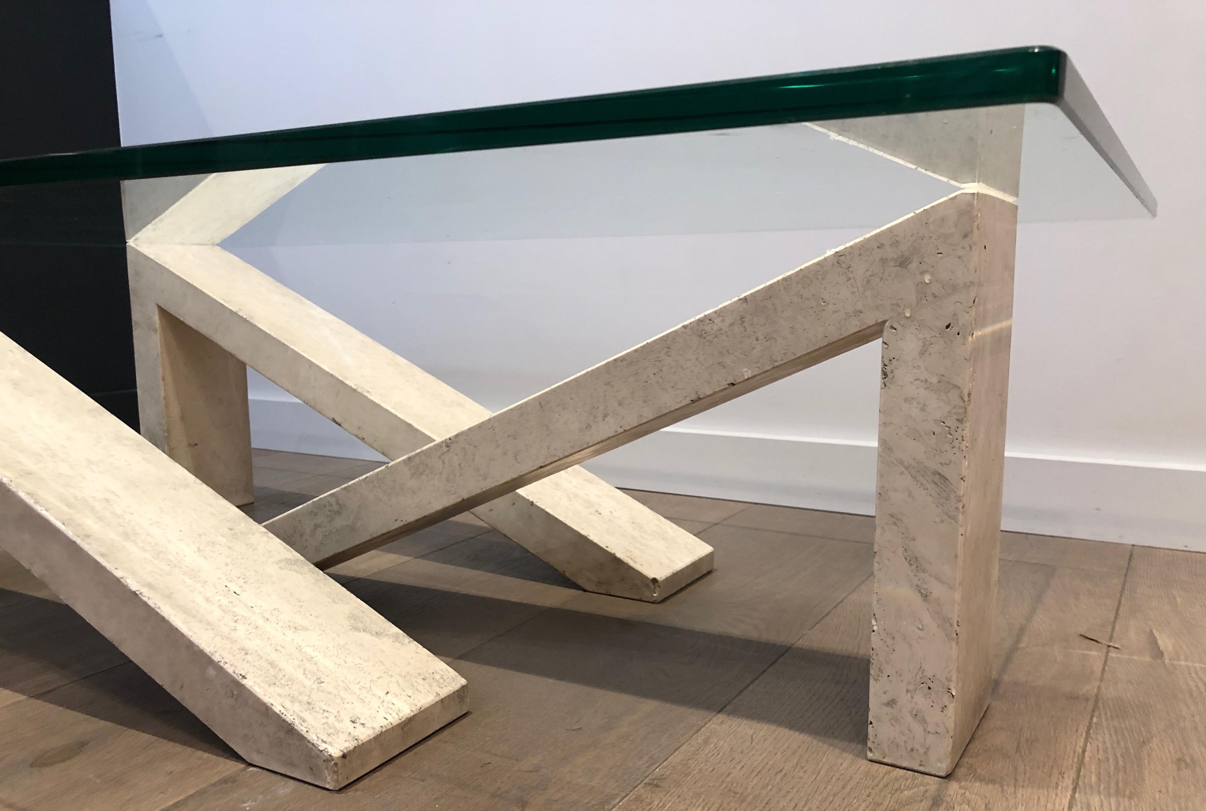 Table basse en marbre avec plateau en verre en vente 2