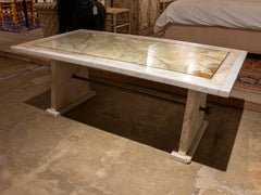 Marble Coffee Table with Onyx and Marble Top with Bronze Decorations