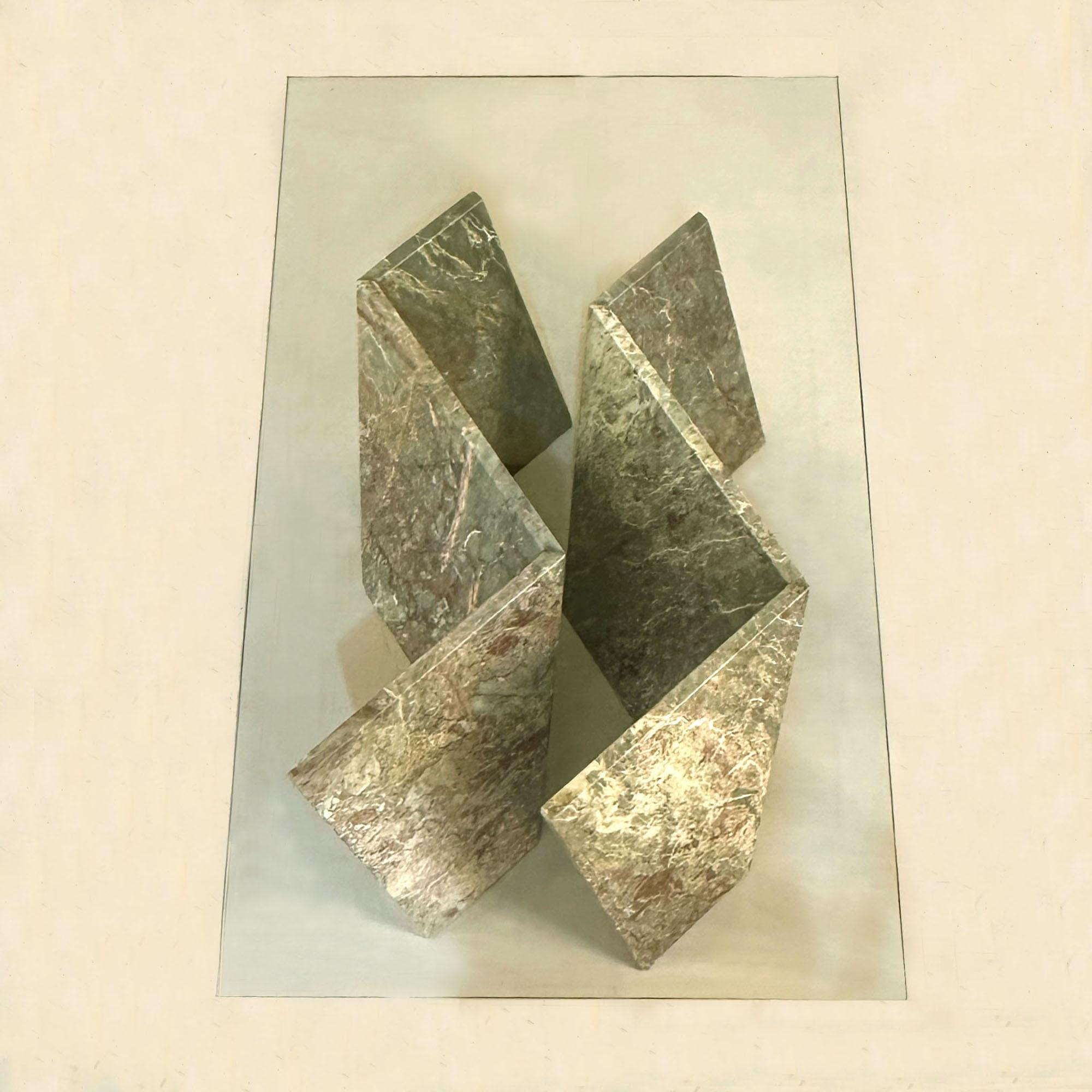 Mesa de centro de mármol con tapa rectangular de cristal, Italia Años 70 Italiano en venta