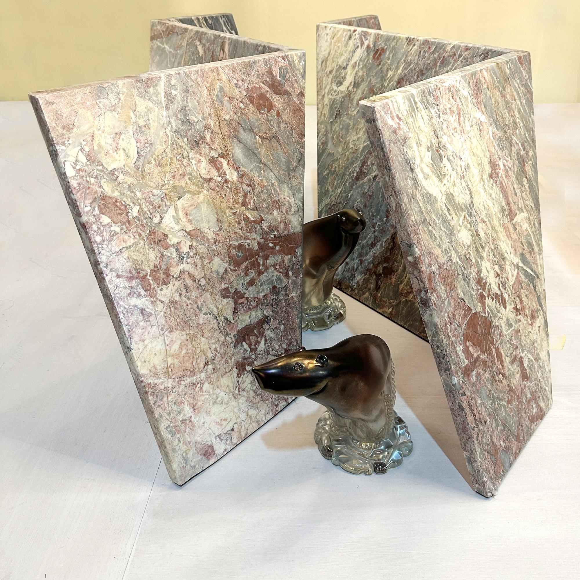 Mesa de centro de mármol con tapa rectangular de cristal, Italia Años 70 Vidrio cortado en venta