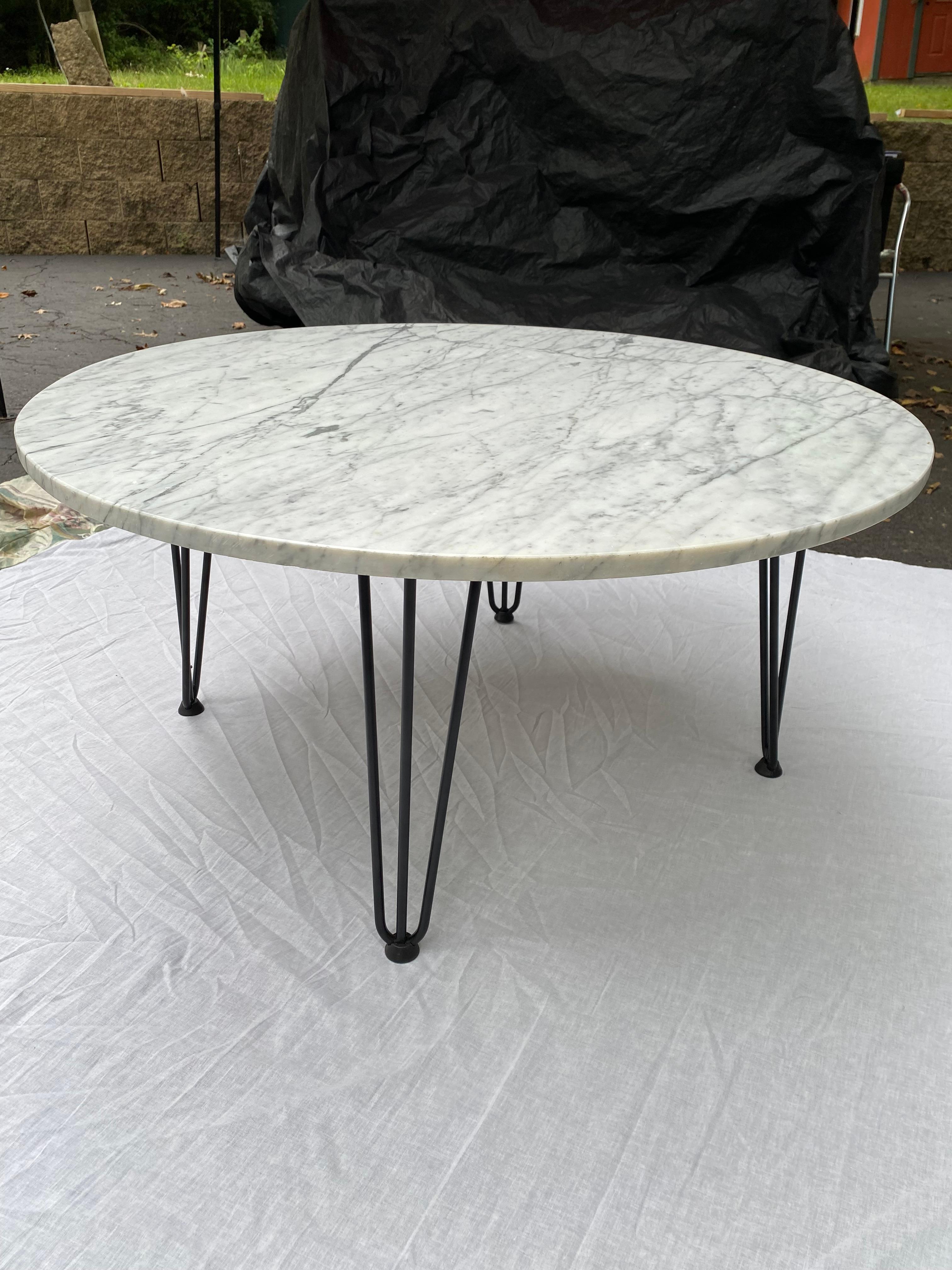 Marble Coffee Table with reproduction iron legs For Sale 1