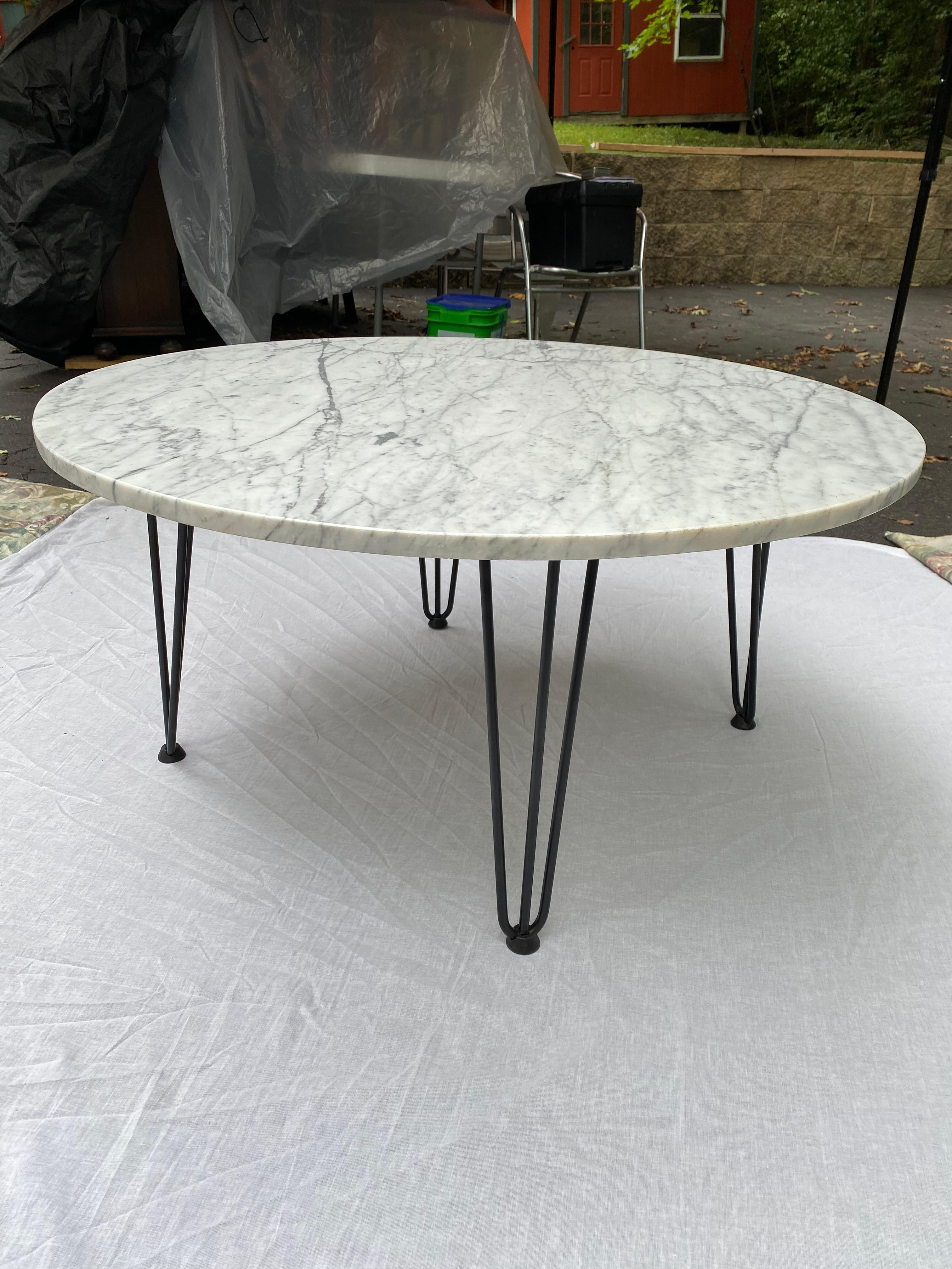 Marble Coffee Table with reproduction iron legs For Sale 2