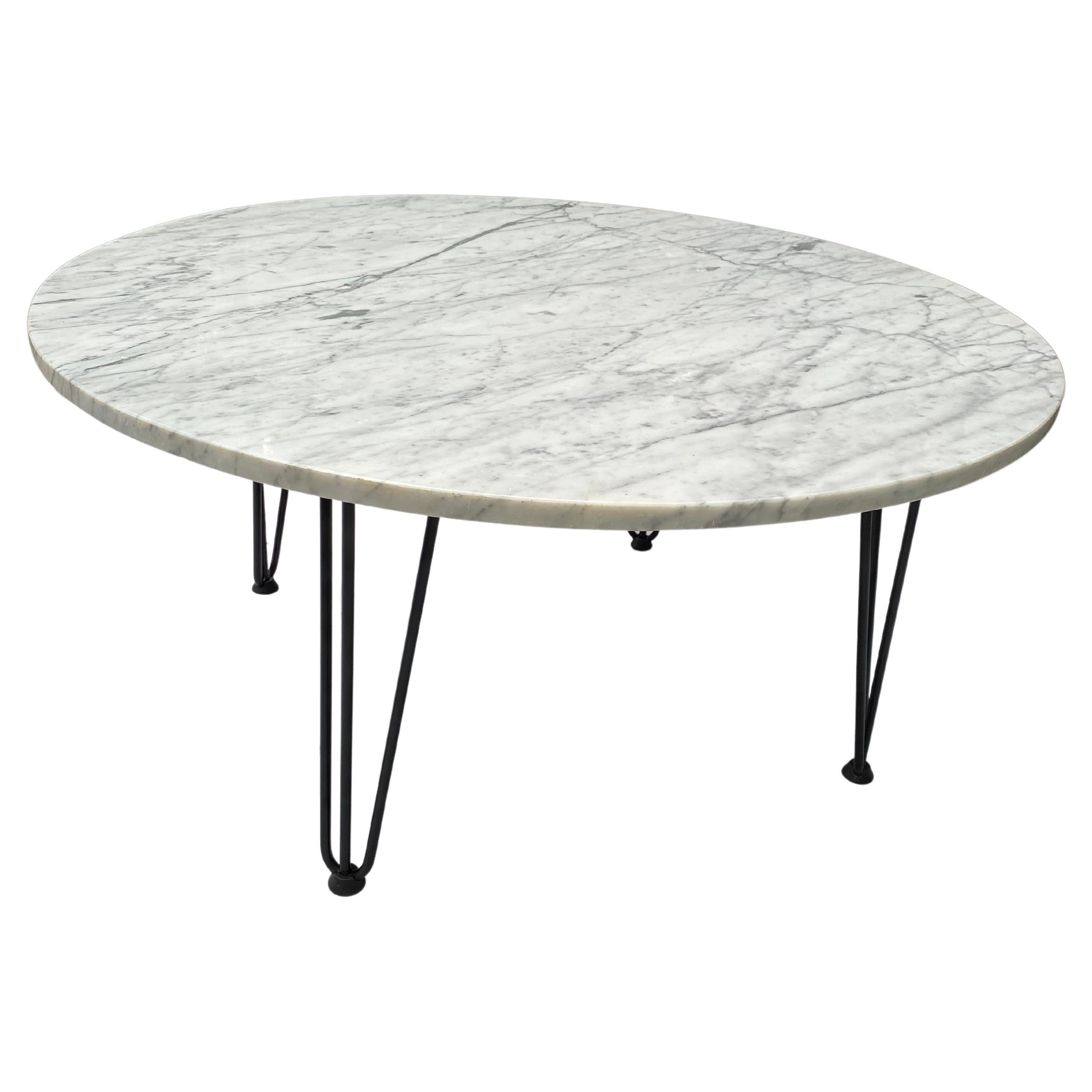 Marble Coffee Table with reproduction iron legs For Sale